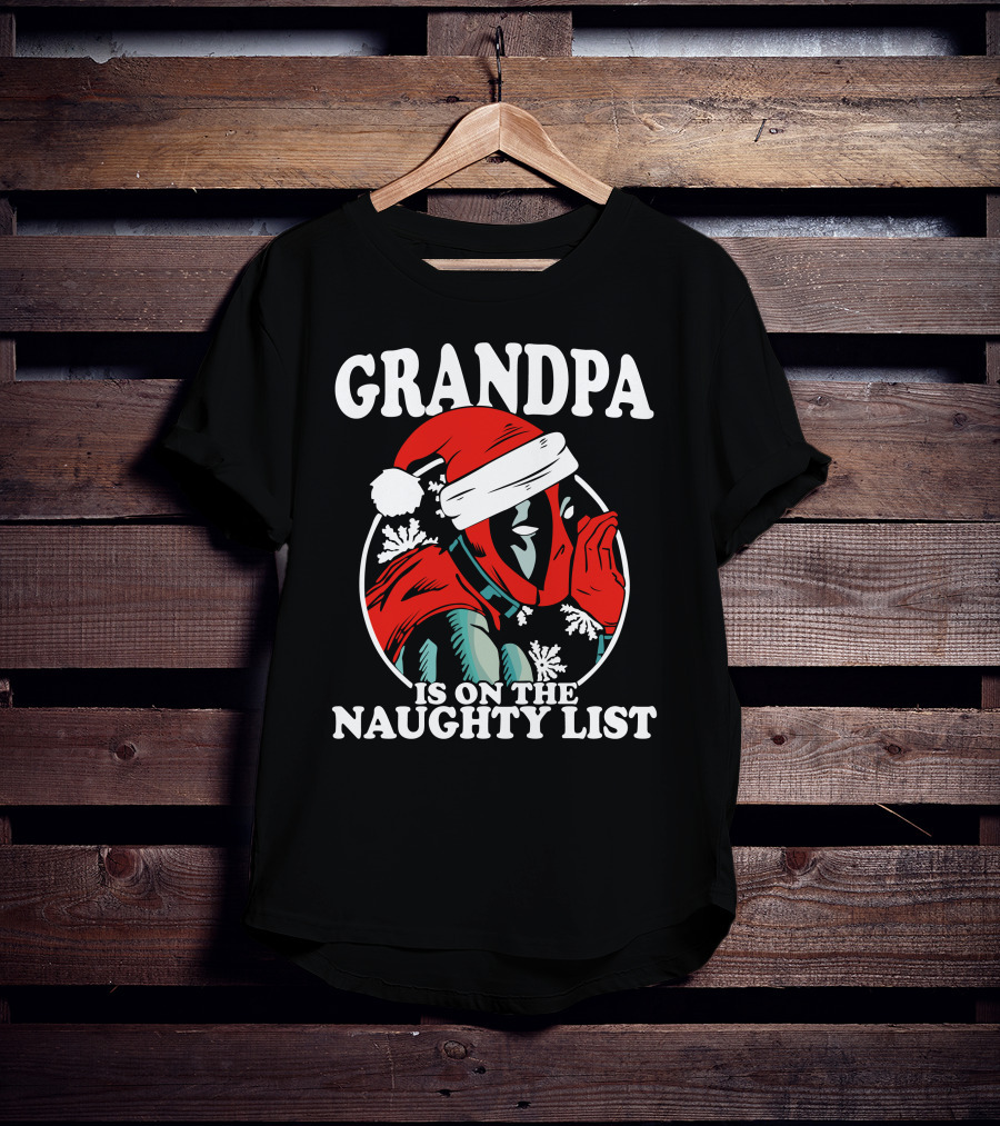 Grandpa Is On The Naughty List Santa Hat Snowflakes T-Shirt