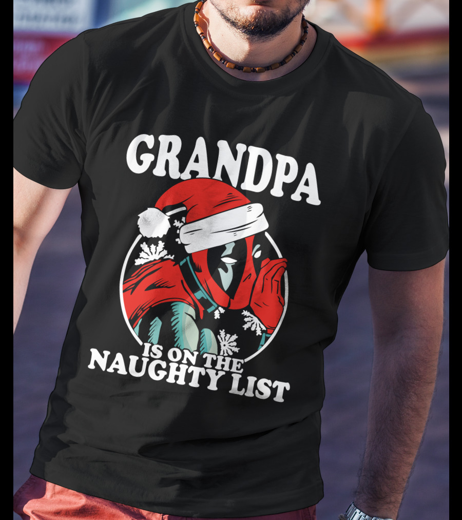 Grandpa Is On The Naughty List Santa Hat Snowflakes T-Shirt