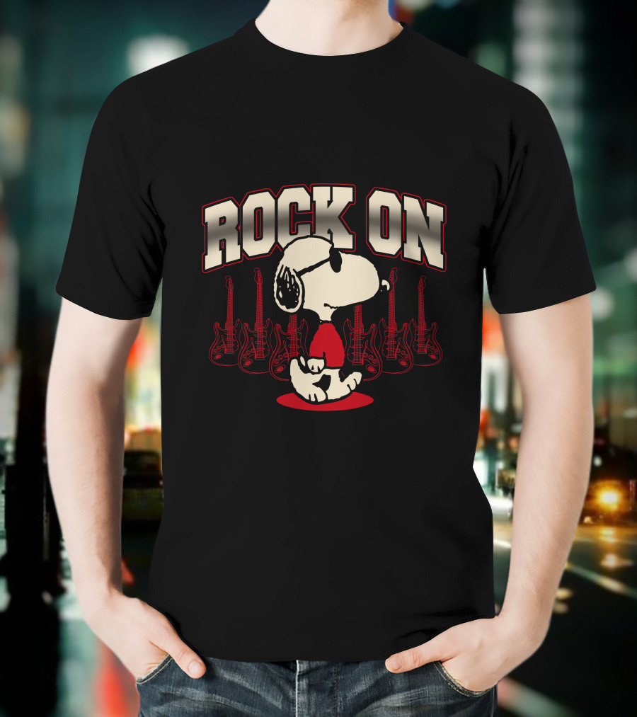 Snoopy Rock On With Guitar Backdrop T-Shirt