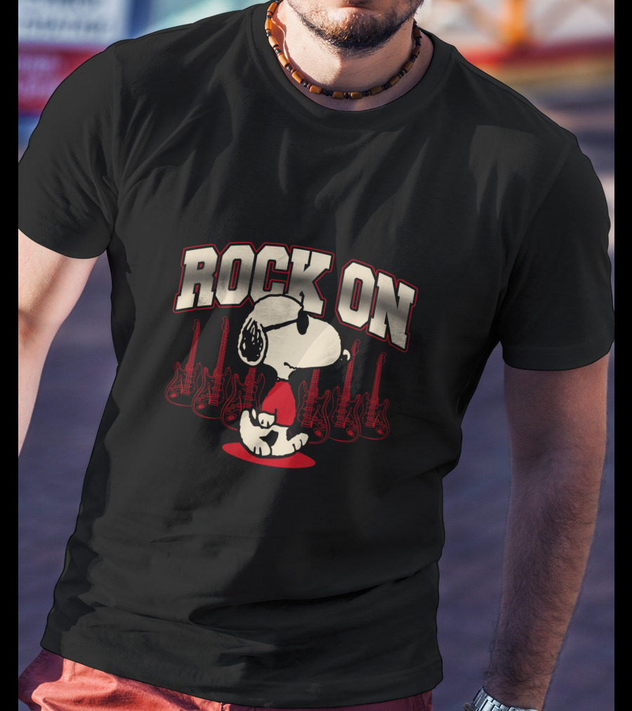 Snoopy Rock On With Guitar Backdrop T-Shirt