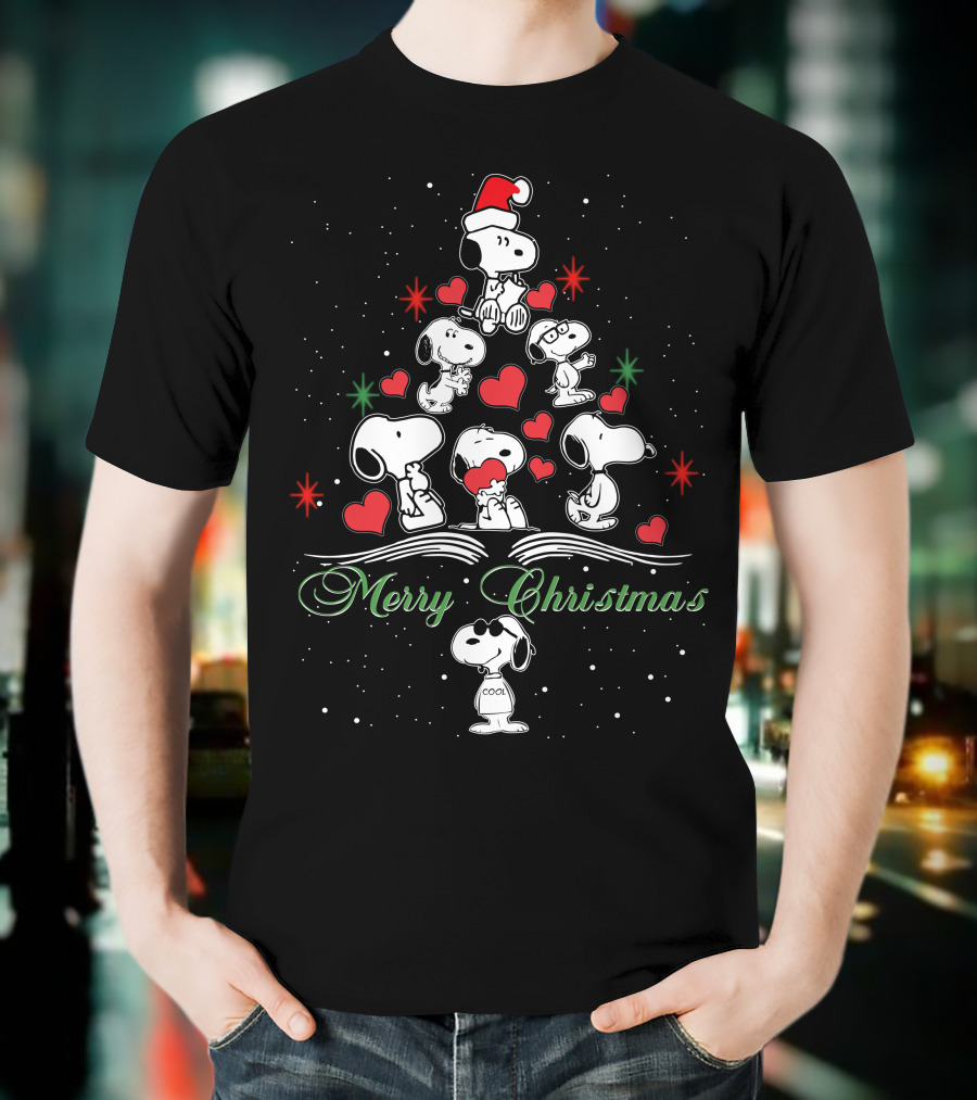 Merry Christmas Snoopy Tree Hearts T-Shirt