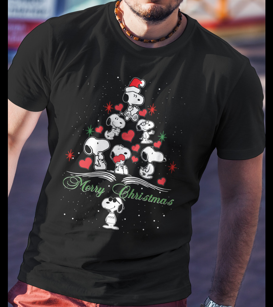 Merry Christmas Snoopy Tree Hearts T-Shirt