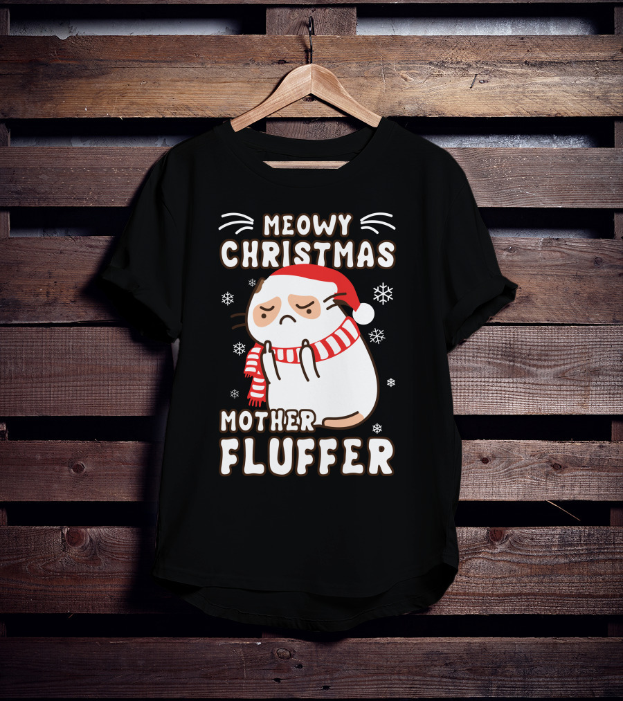 Meowy Christmas Mother Fluffer Santa Cat Snowflakes T-Shirt