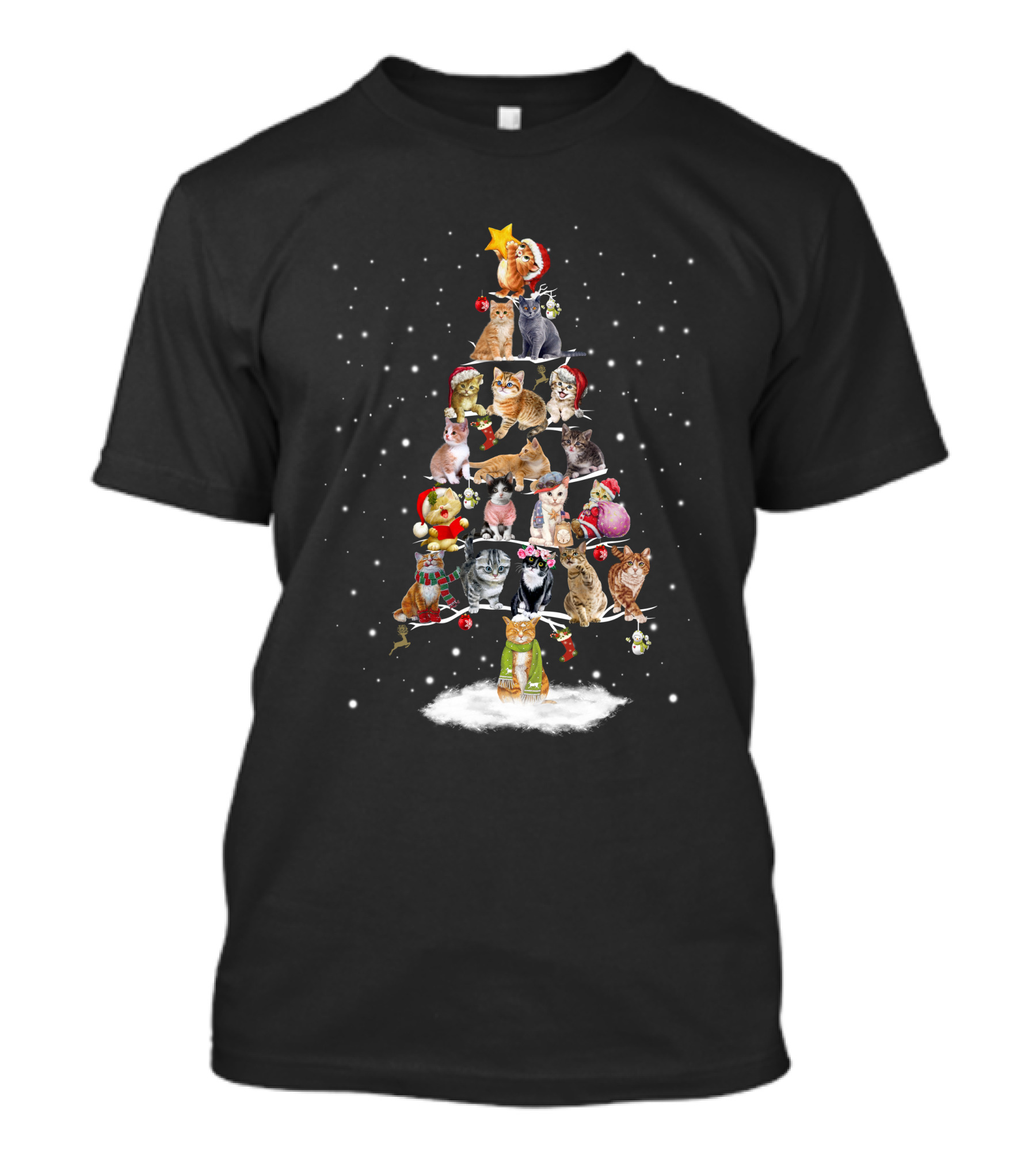 Cat Christmas Tree With Festive Cats And Holiday Ornaments T-Shirt
