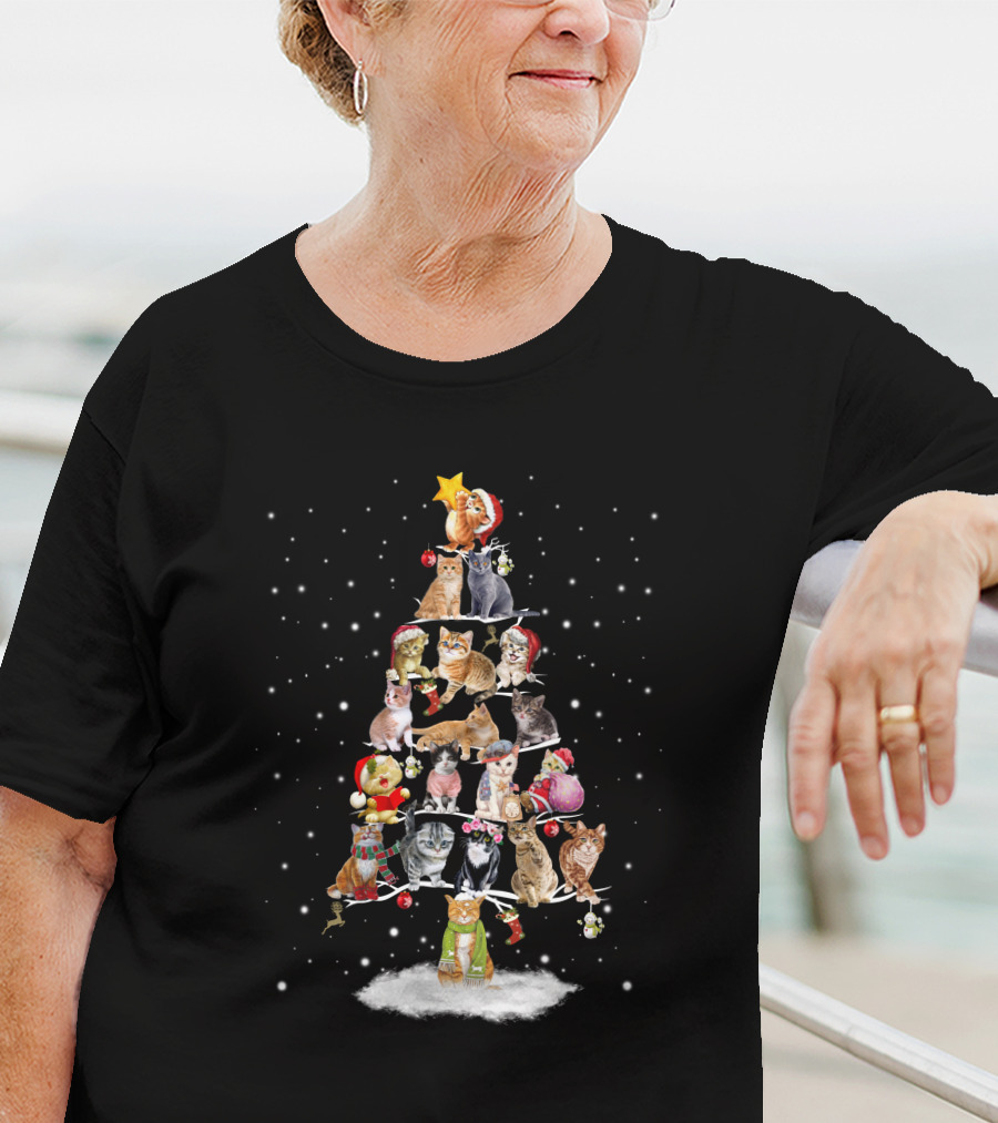 Cat Christmas Tree With Festive Cats And Holiday Ornaments T-Shirt