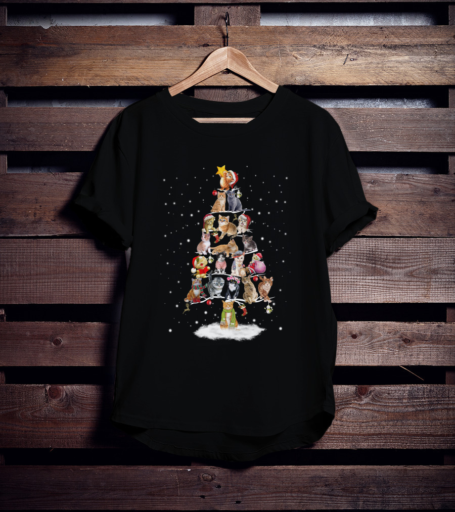 Cat Christmas Tree With Festive Cats And Holiday Ornaments T-Shirt
