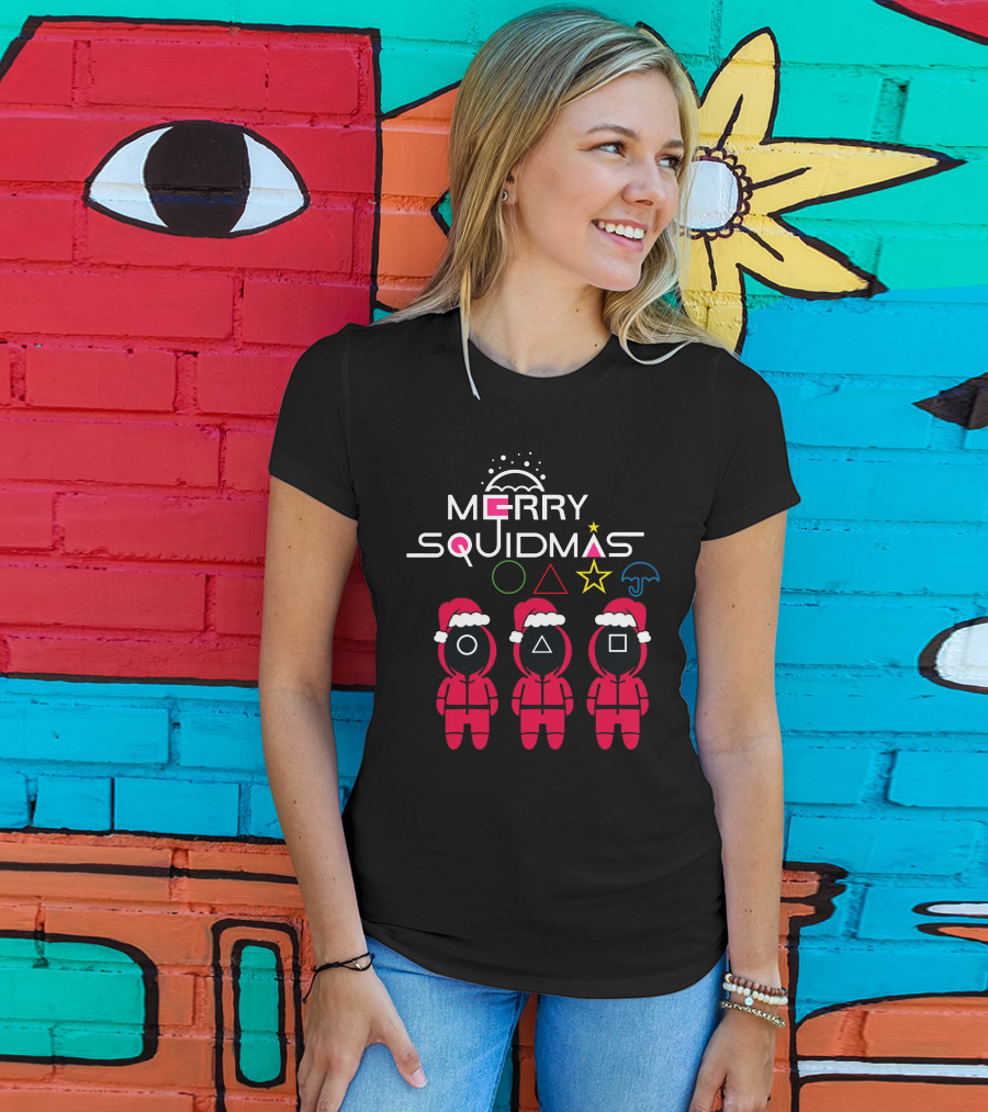 Merry Squidmas Santa Suit Guards Holiday Symbols T-Shirt
