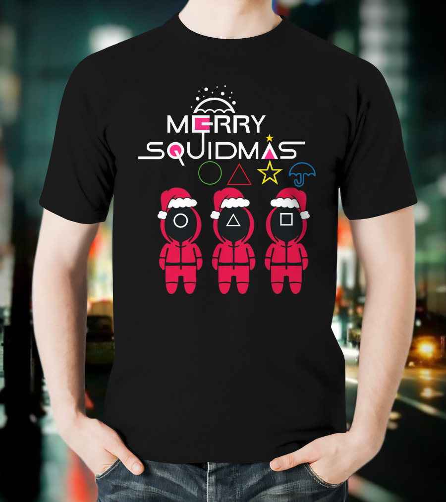 Merry Squidmas Santa Suit Guards Holiday Symbols T-Shirt