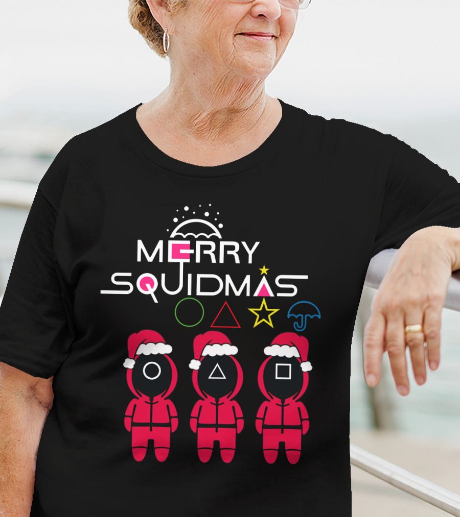 Merry Squidmas Santa Suit Guards Holiday Symbols T-Shirt
