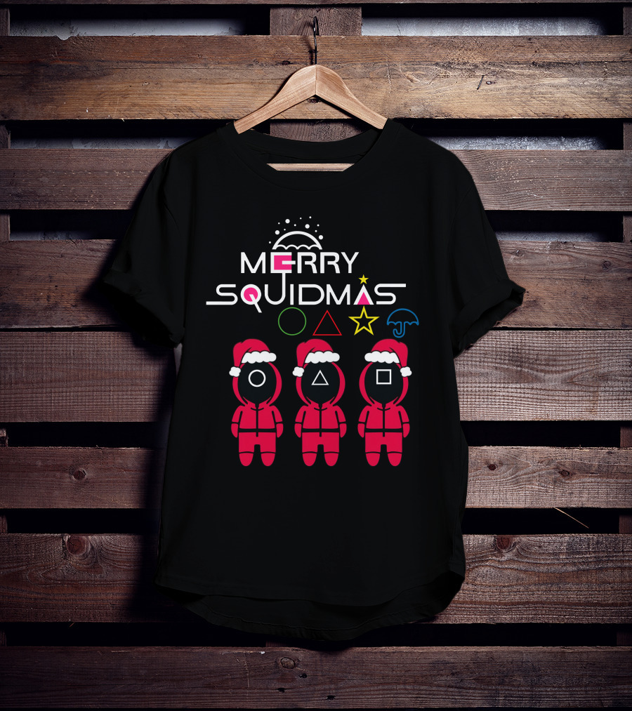 Merry Squidmas Santa Suit Guards Holiday Symbols T-Shirt