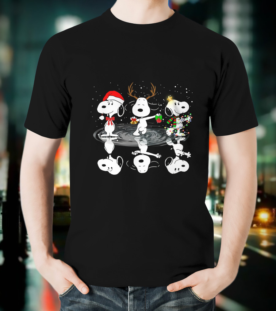 Snoopy Christmas Reflections Santa Reindeer Lights T-Shirt