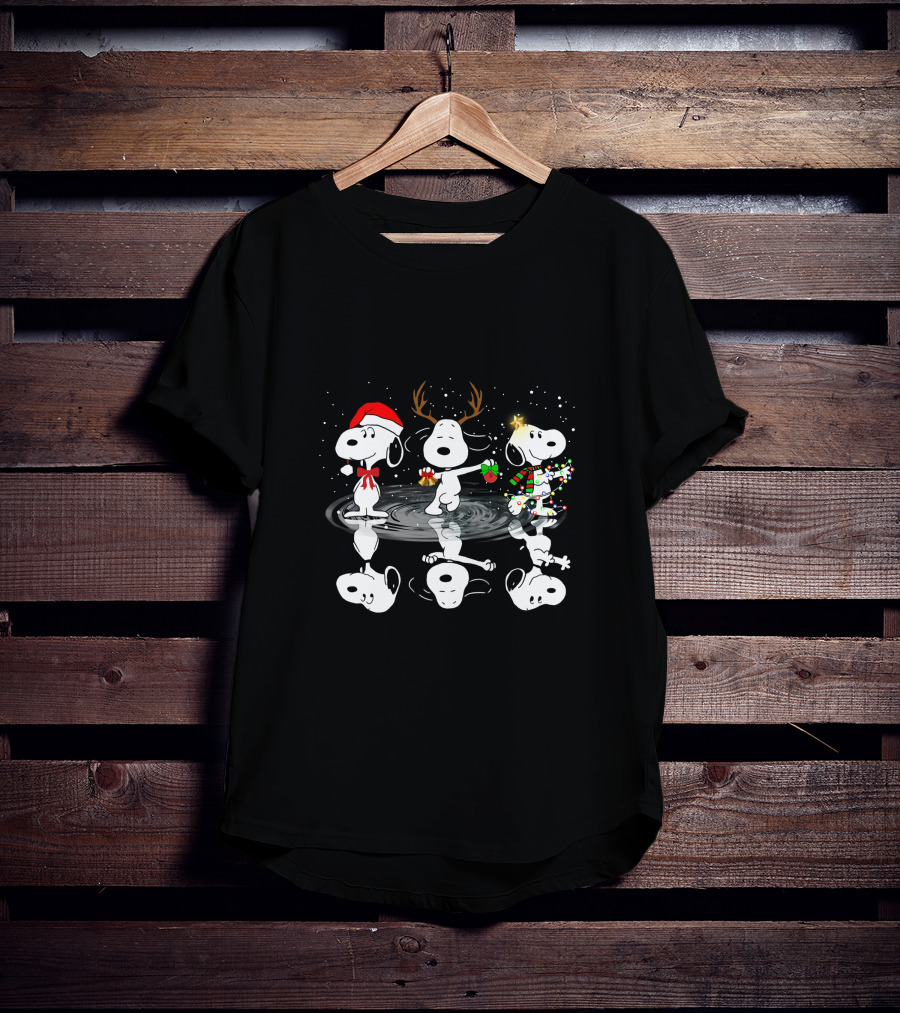 Snoopy Christmas Reflections Santa Reindeer Lights T-Shirt