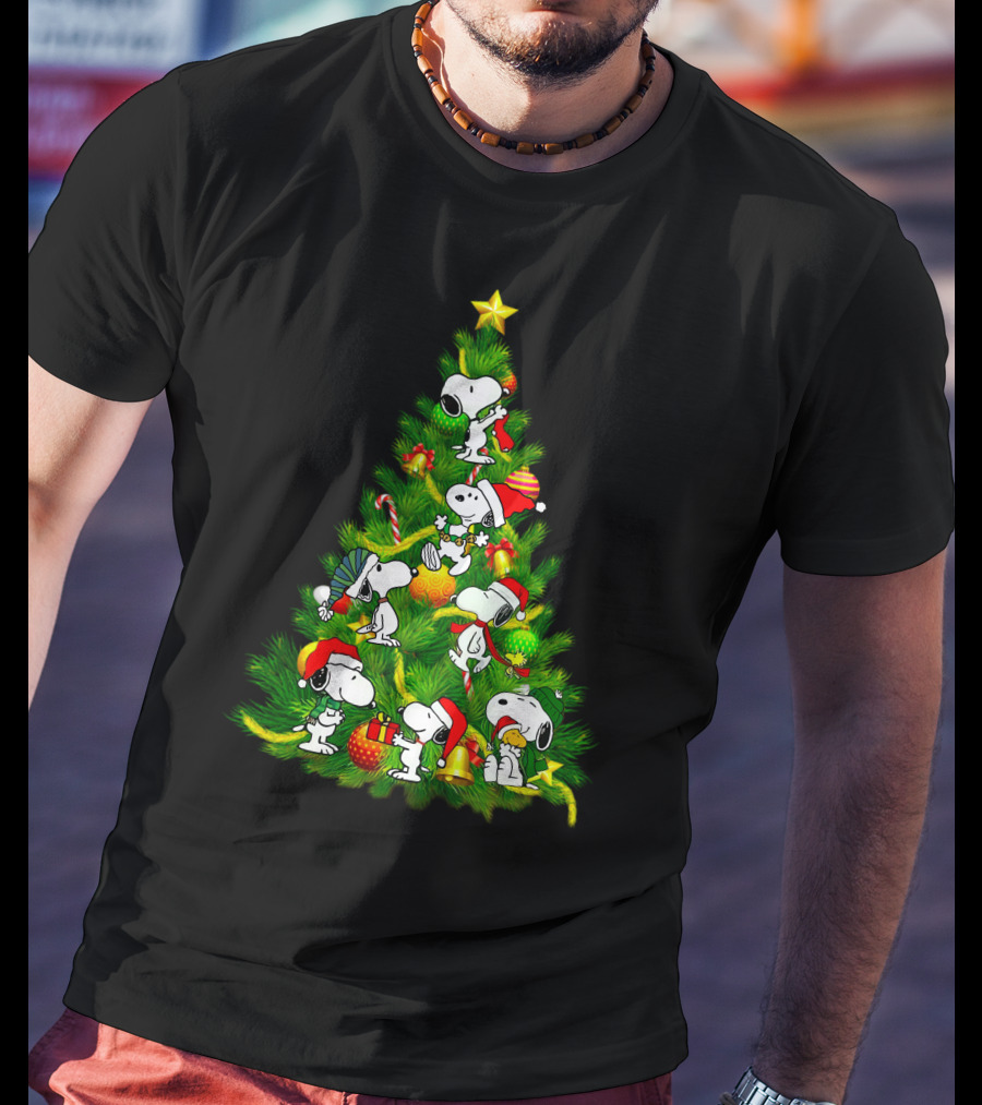 Snoopy Christmas Tree With Santa Hats And Gifts T-Shirt