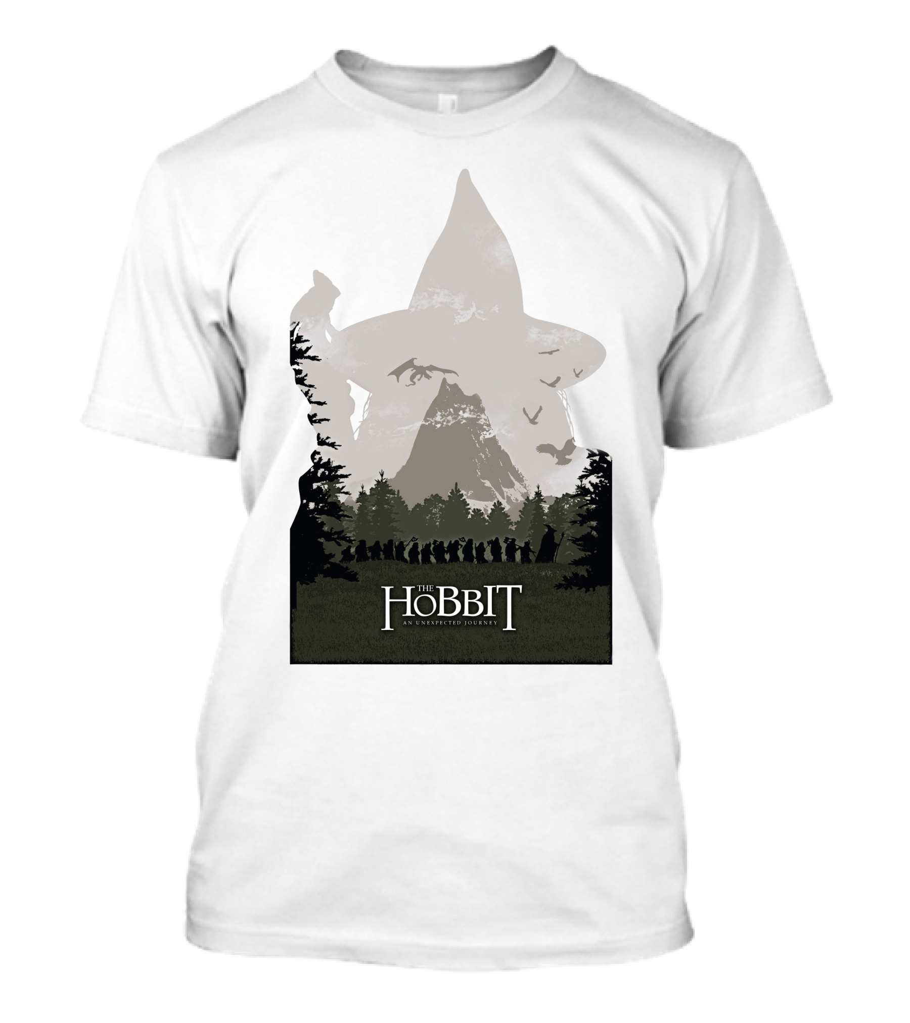 The Hobbit An Unexpected Journey Silhouette Scene With Gandalf Hat And Forest Background T-Shirt