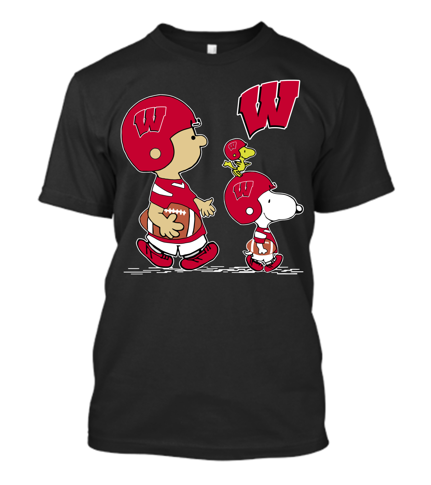 Wisconsin Badgers Peanuts Football Characters Walking With W T-Shirt