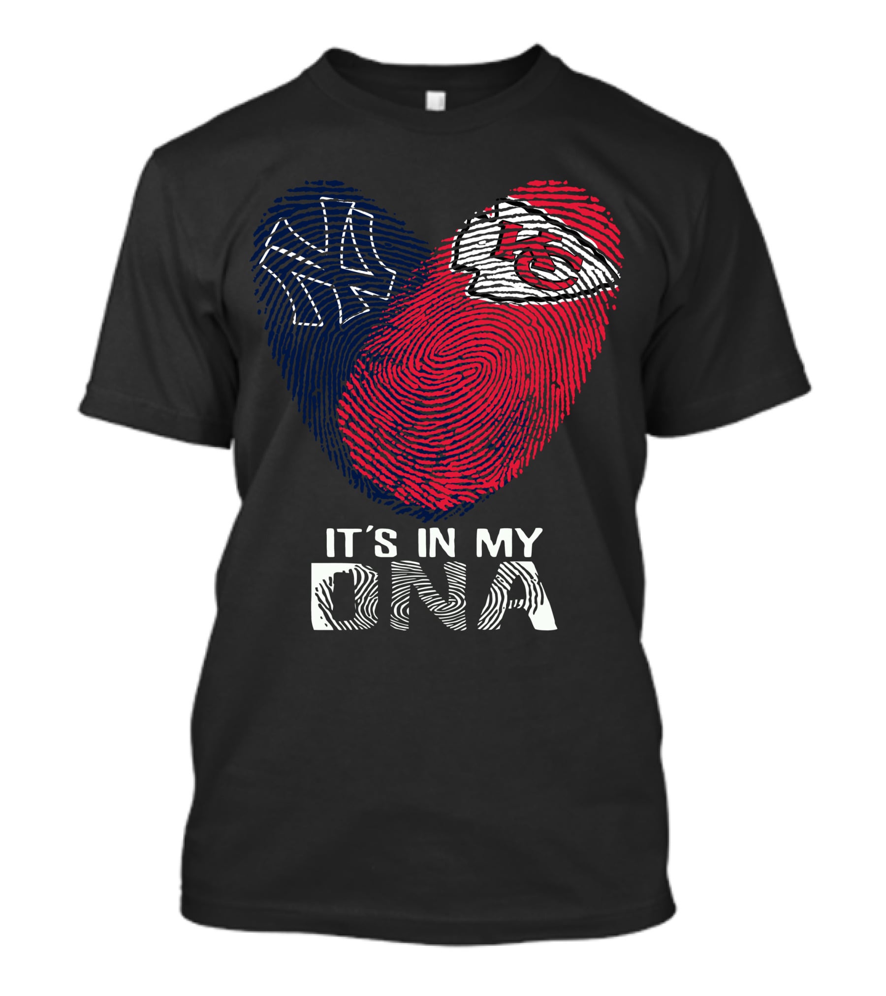 New York Yankees Kansas City Chiefs Heart Fingerprint It's In My DNA T-Shirt