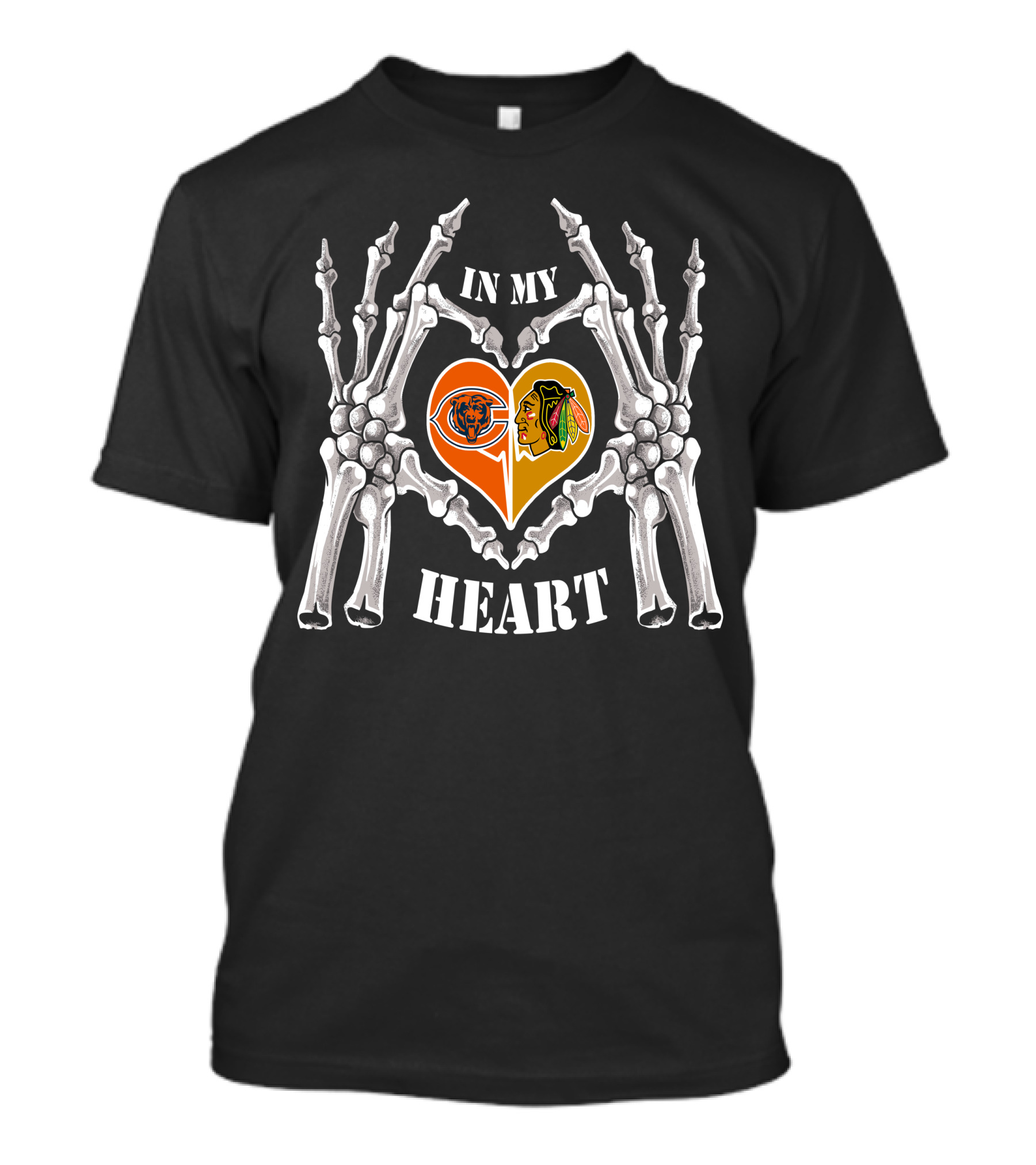 Chicago Bears Blackhawks In My Heart Skeleton Hands T-Shirt