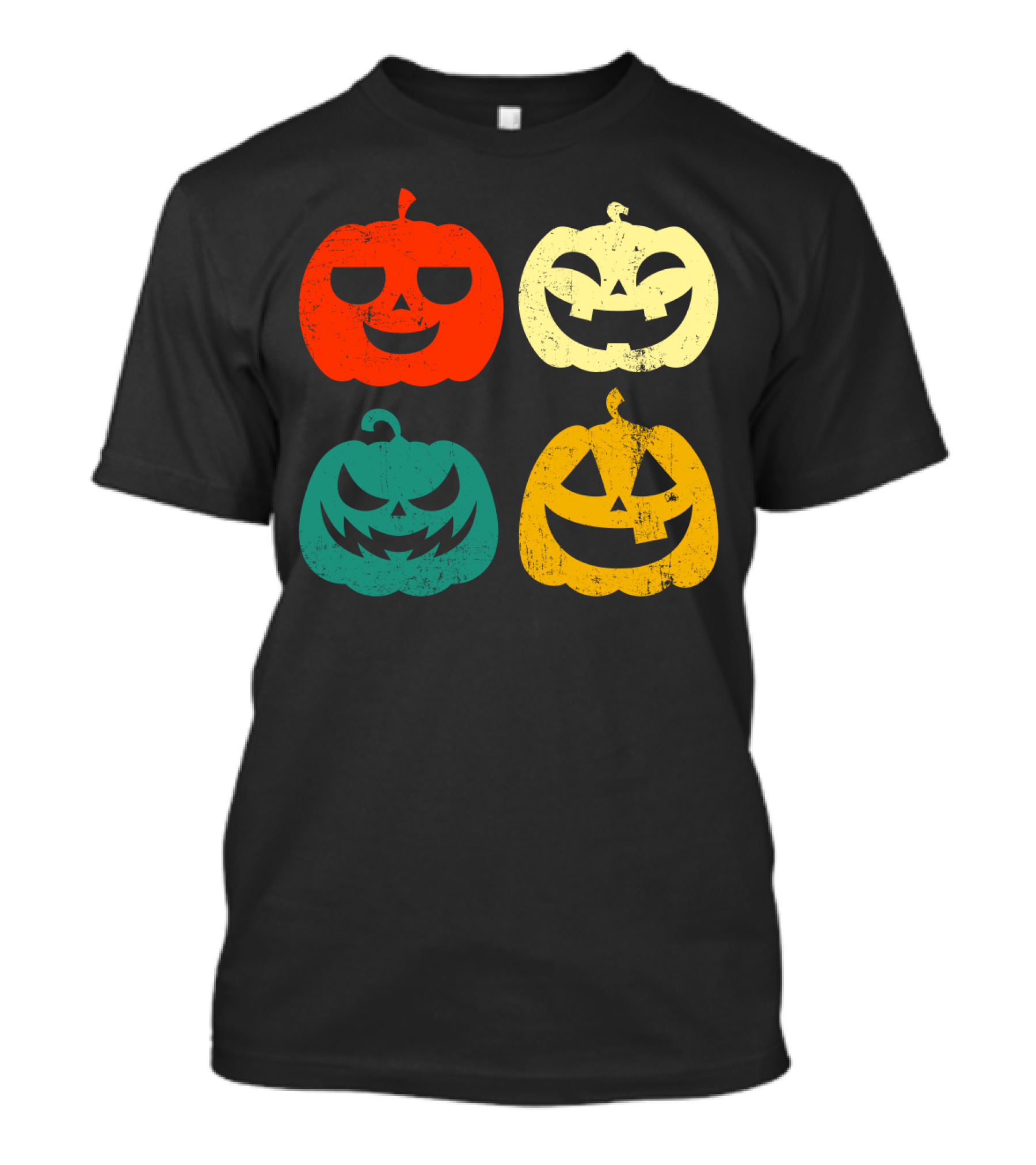 Retro Vintage Pumpkin Halloween Faces Quad Color Grid T-Shirt