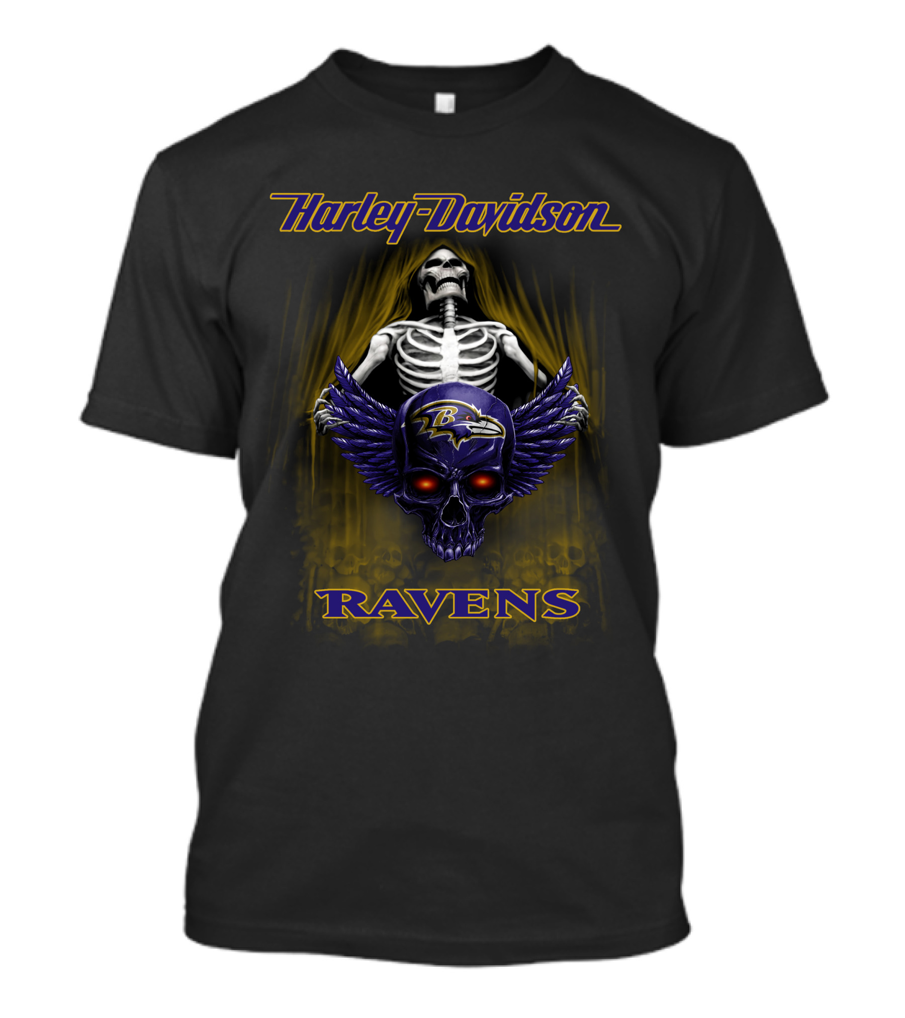 Harley Davidson Baltimore Ravens Skull Skeleton T-Shirt
