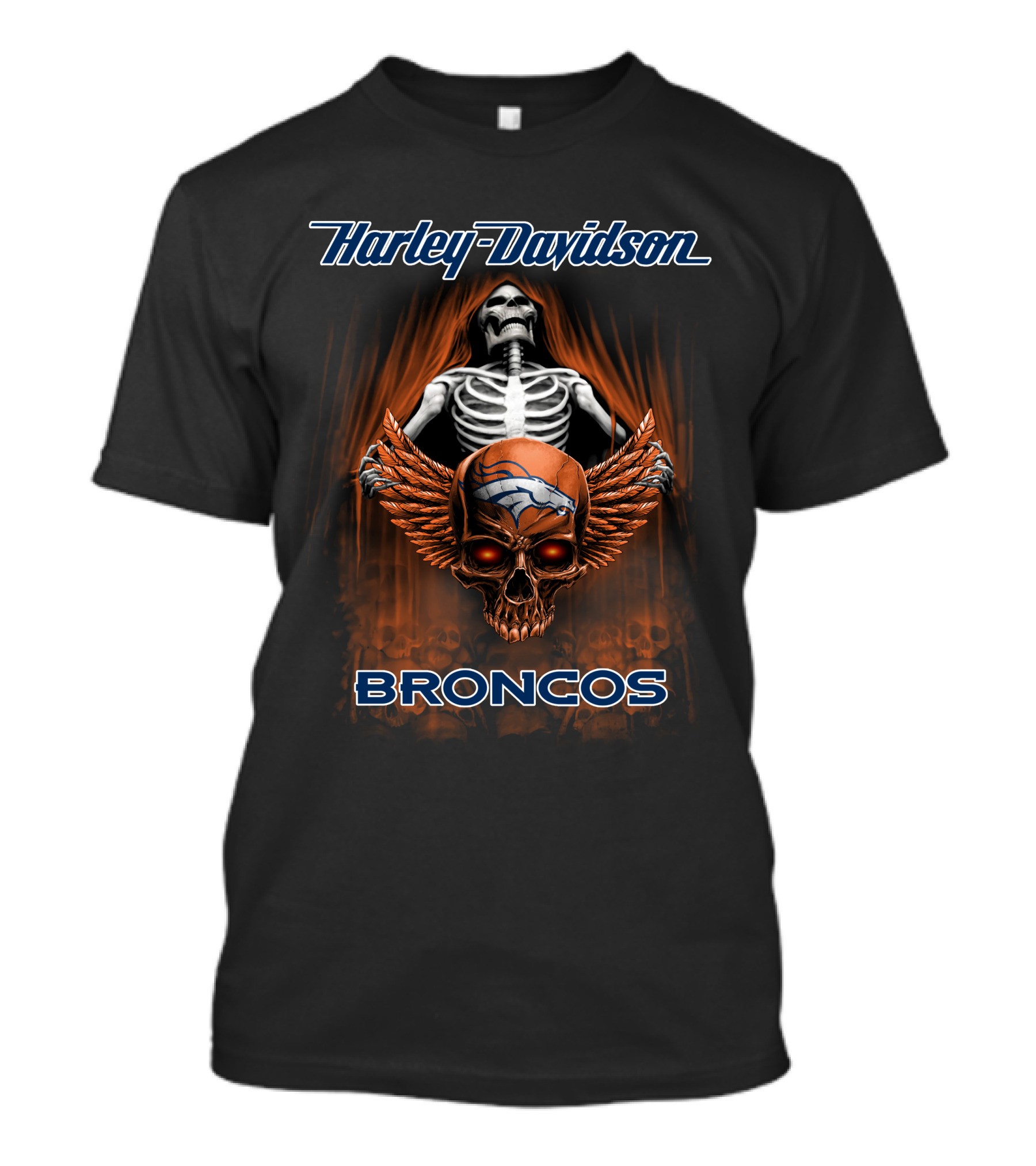Harley Davidson Broncos Skull Skeleton Denver T-Shirt