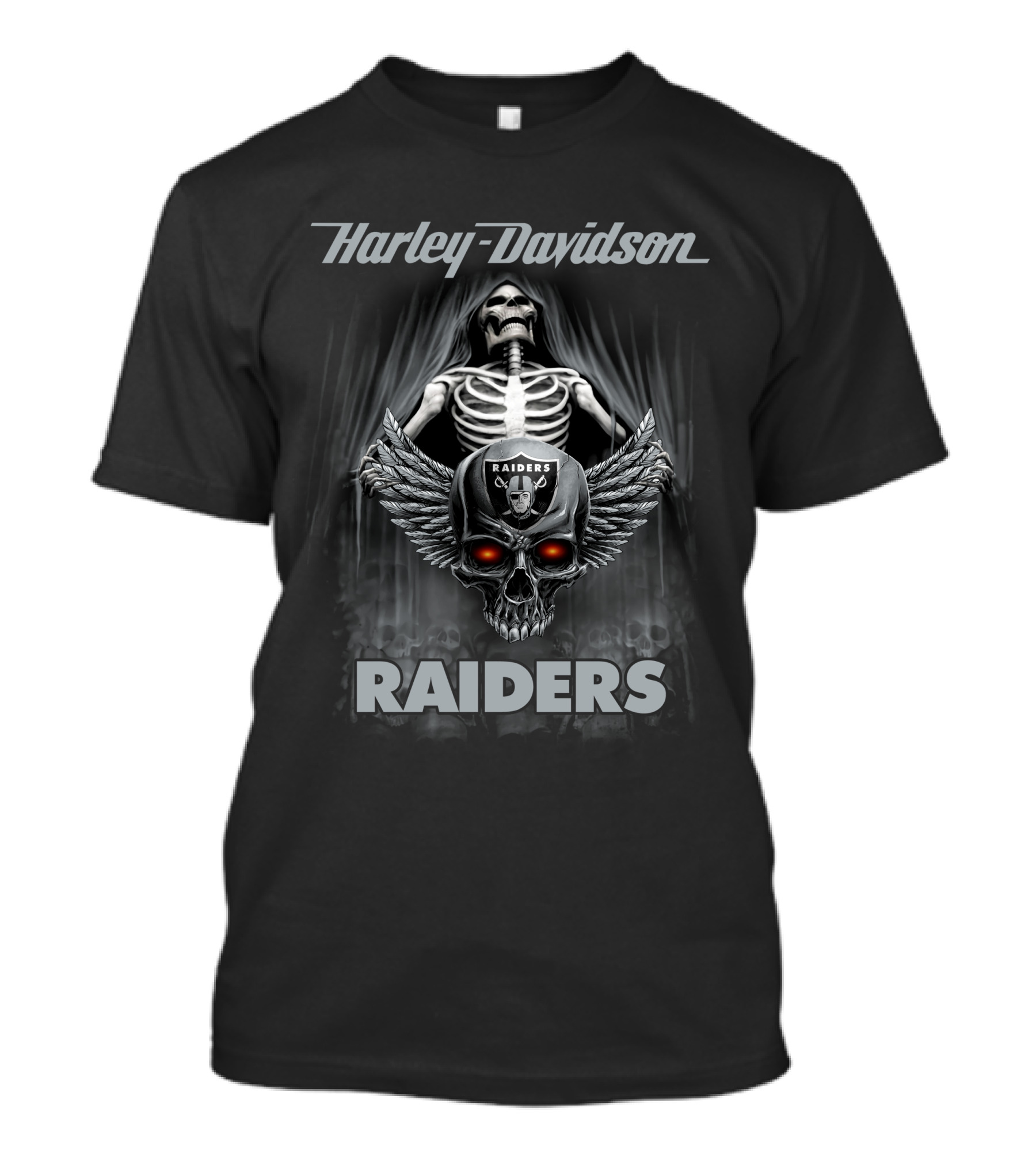 Harley Davidson Raiders Skeleton Skull Wings Las Vegas T-Shirt