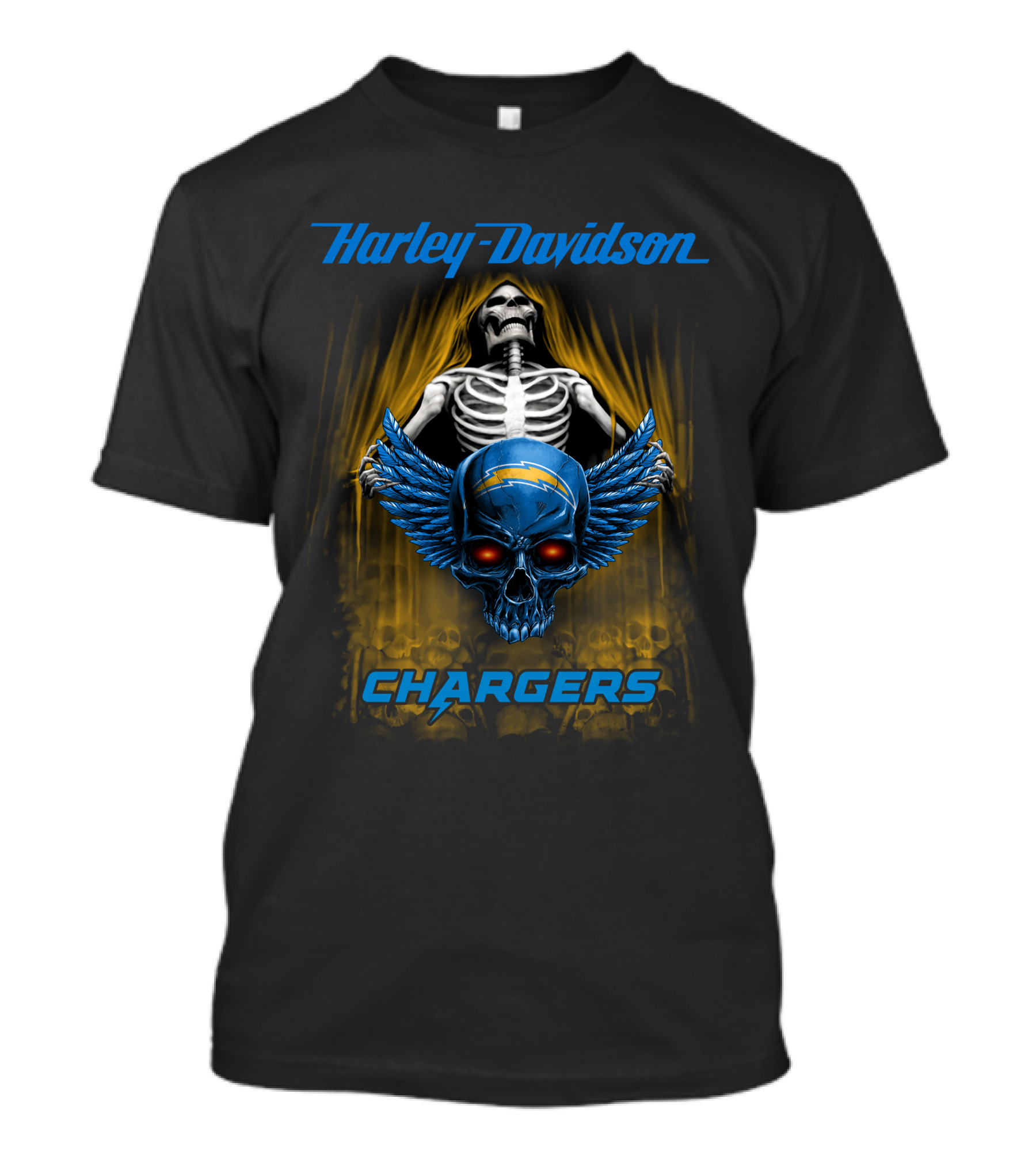 Harley Davidson Los Angeles Chargers Skull And Skeleton T-Shirt