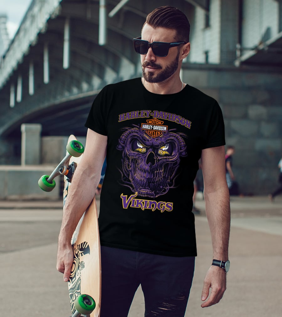 Harley Davidson Motorcycles Vikings Skull T-Shirt