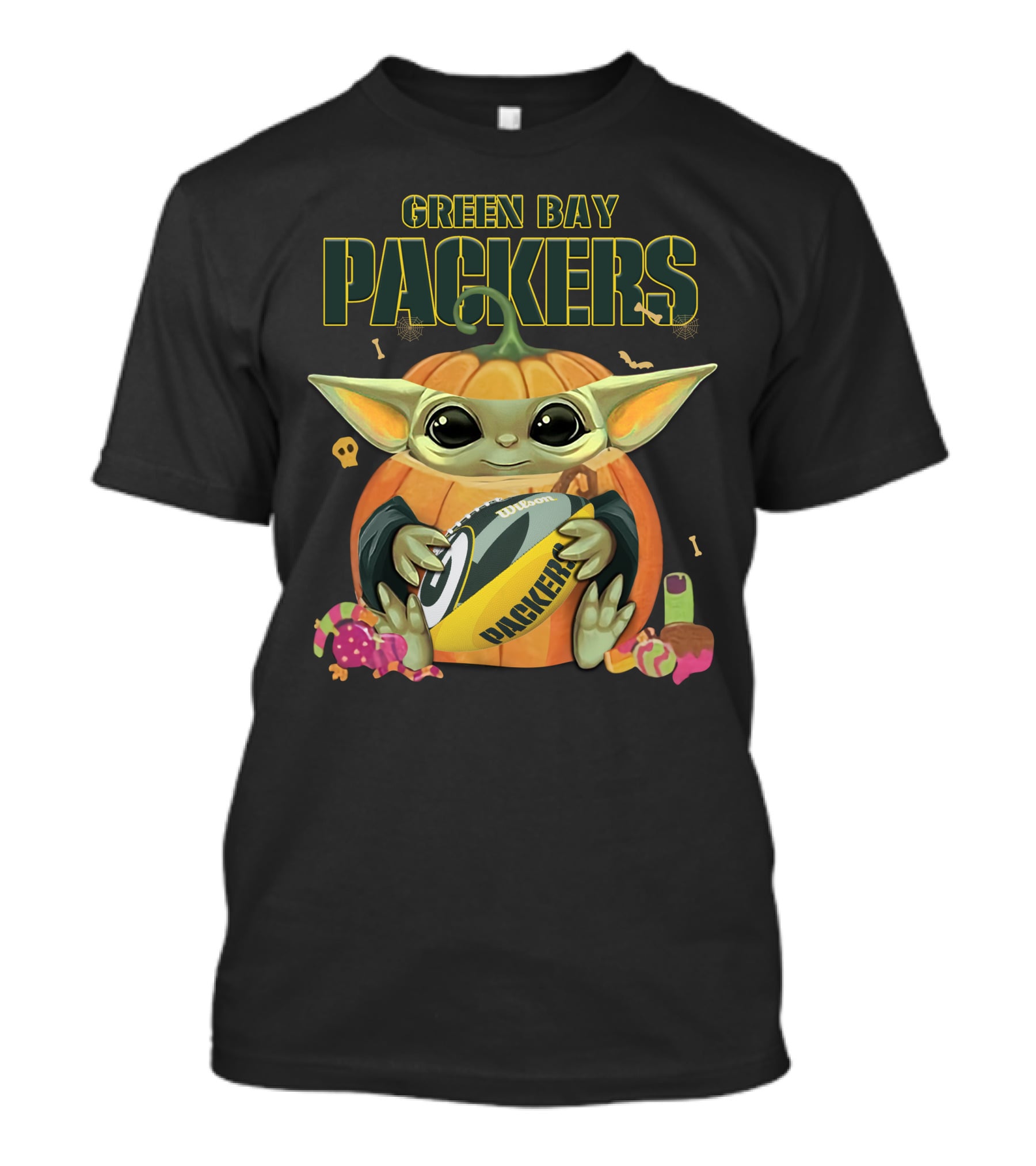 Green Bay Packers Halloween Baby Yoda Football T-Shirt
