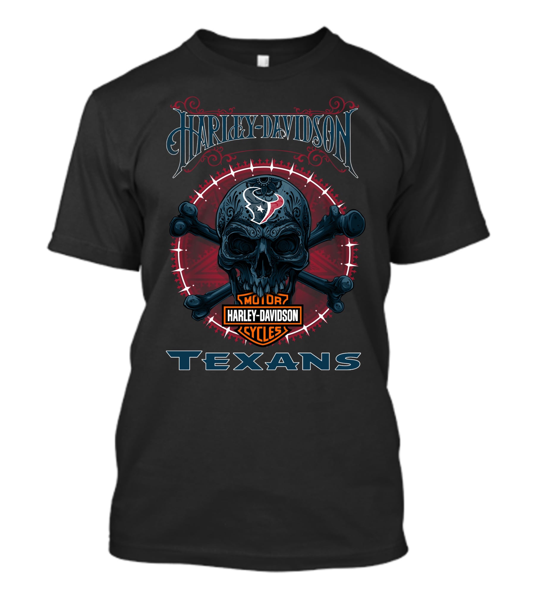 Harley Davidson Houston Texans Skull And Crossbones T-Shirt