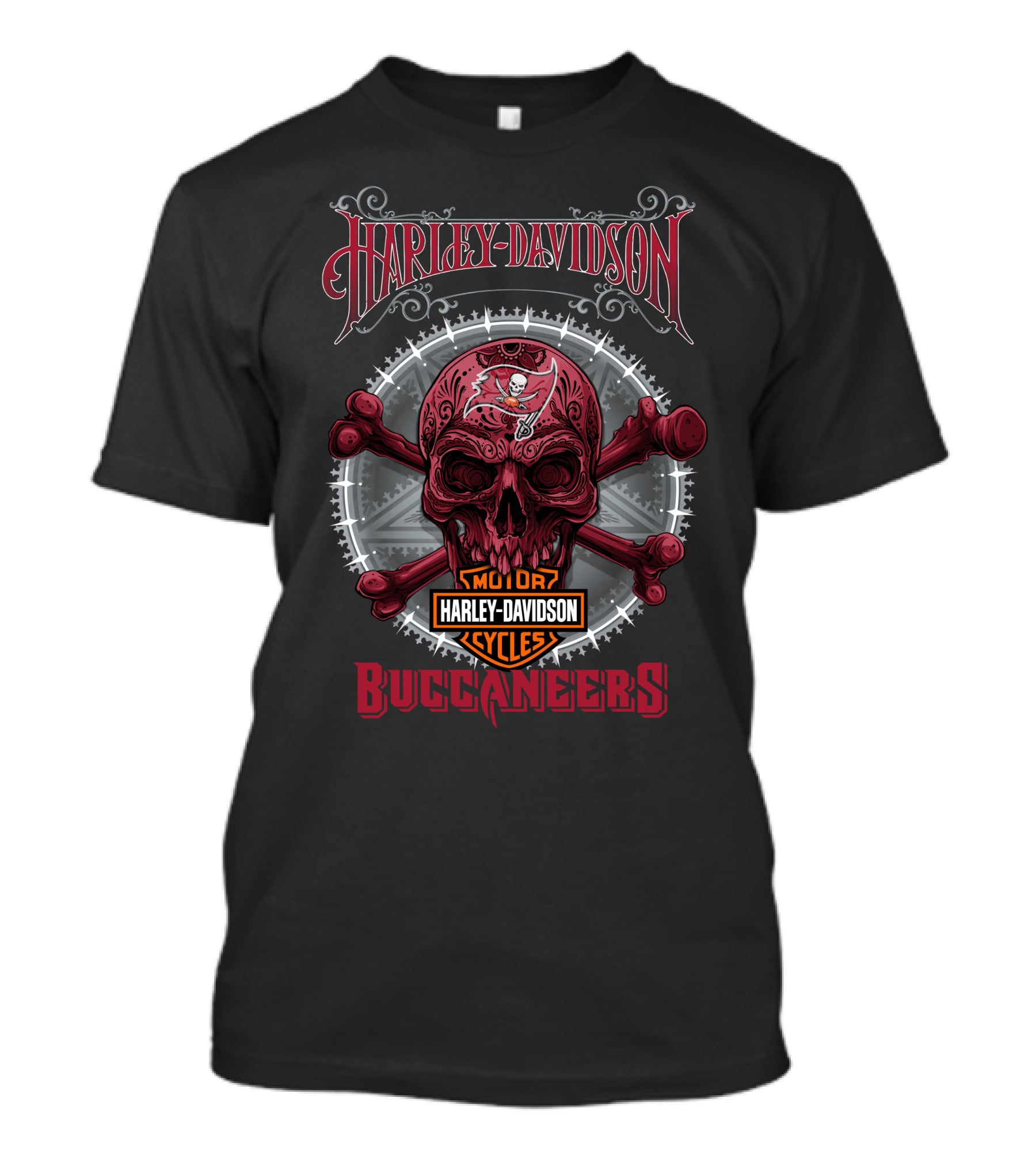 Harley Davidson Buccaneers Skull And Crossbones Motif T-Shirt