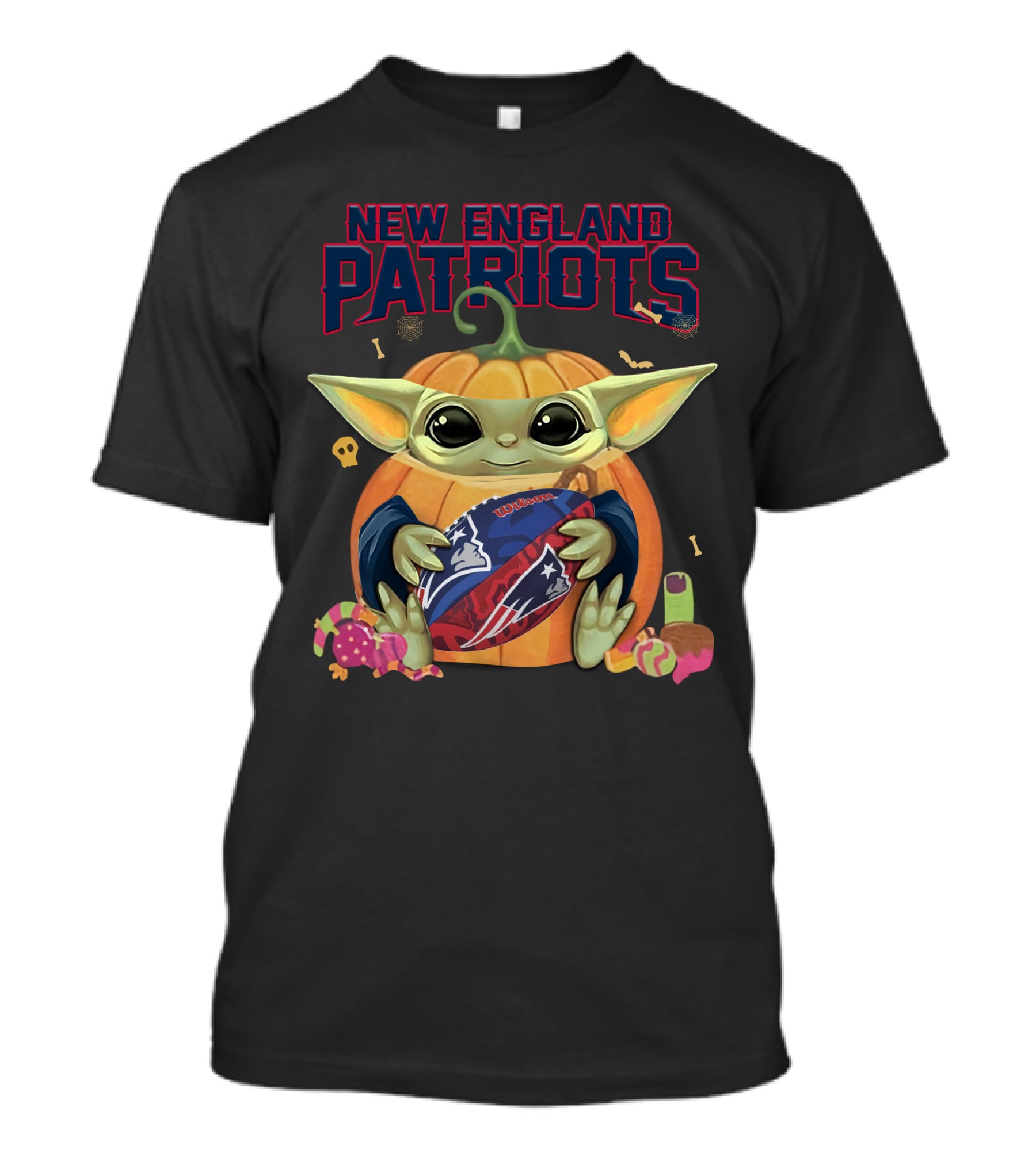 New England Patriots Nfl Football Baby Yoda Pumpkin Halloween T-Shirt