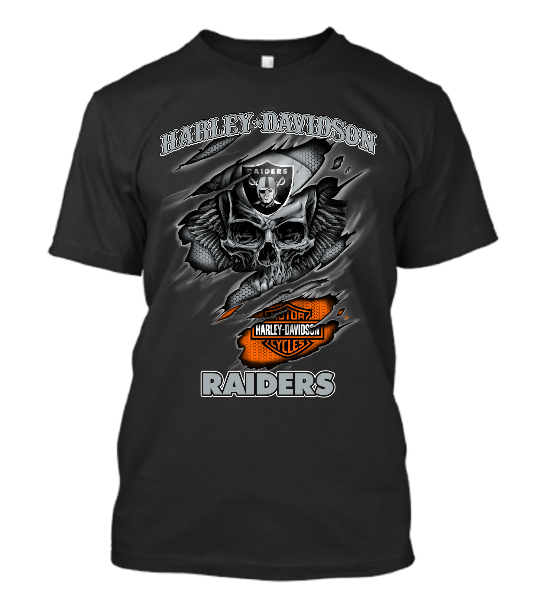 Harley Davidson Raiders Skull Graphic With Motor Cycles Logo Nfl 12.30 Las Vegas Raiders T-Shirt
