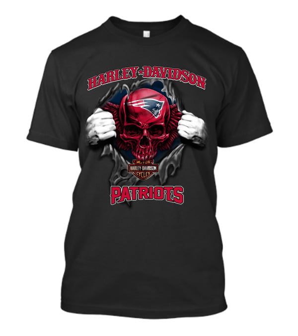 Harley Davidson Cycles Patriots Nfl Skull New England T-Shirt