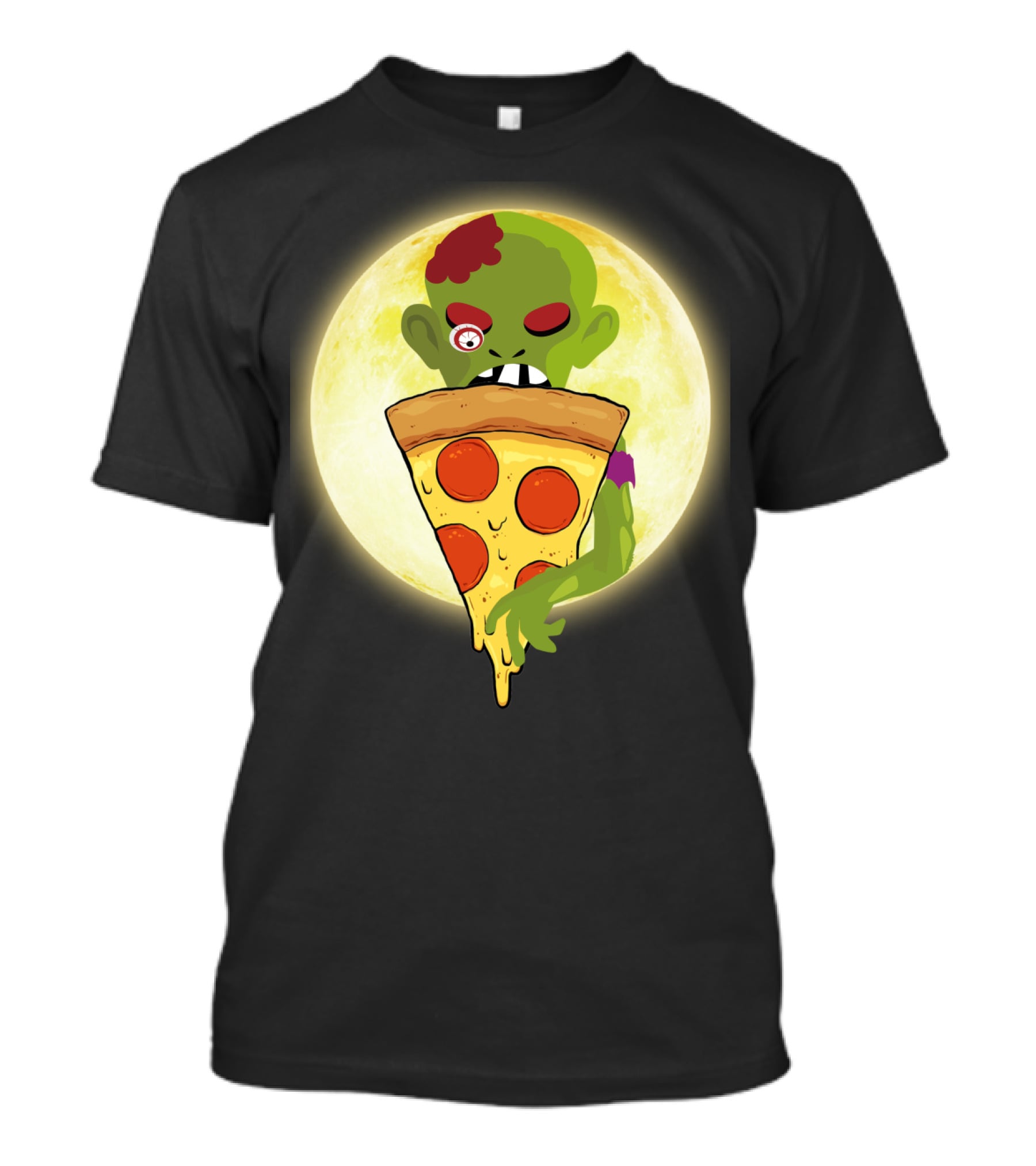 Zombie Eating Pepperoni Pizza Under Full Moon T-Shirt