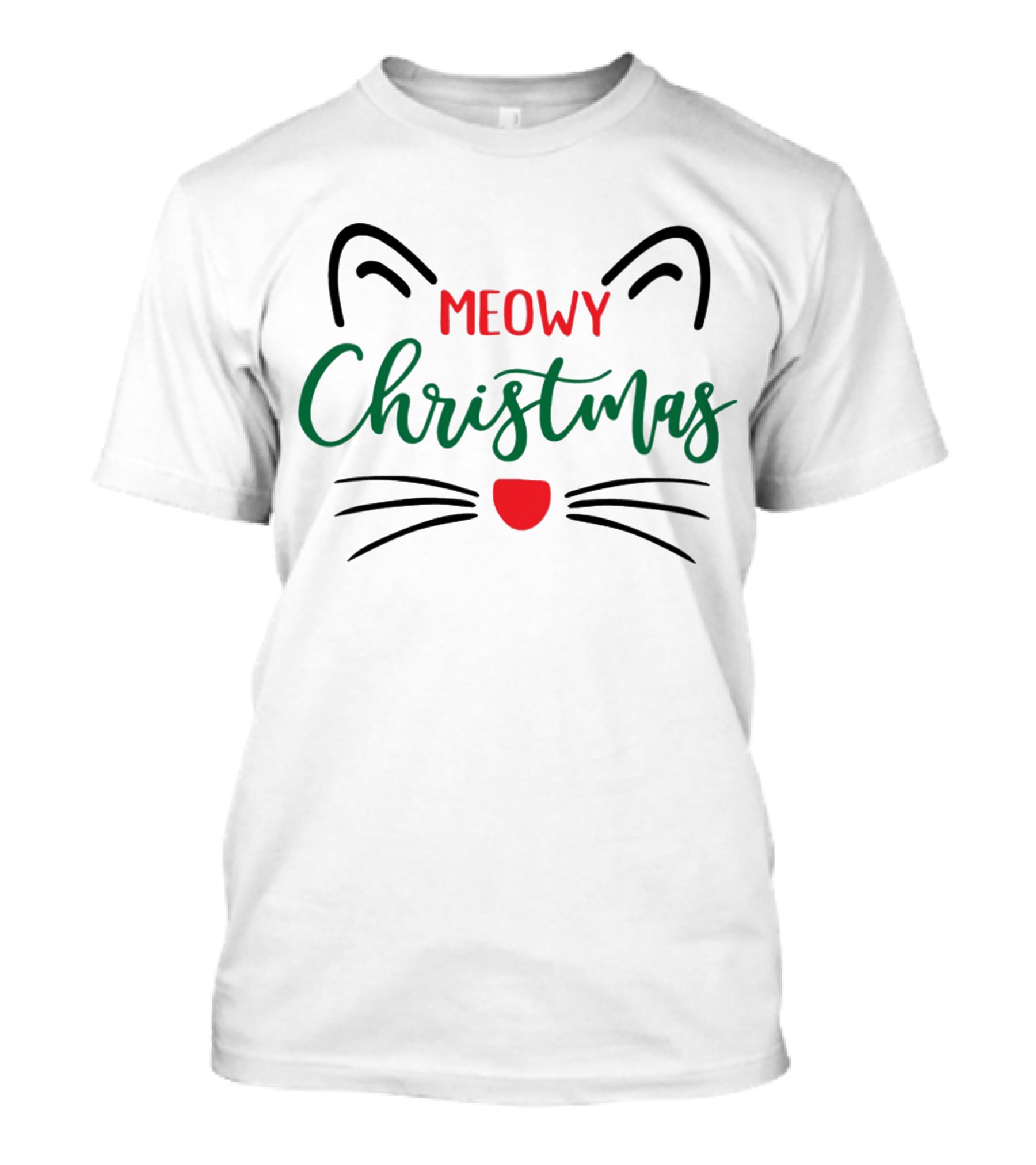 Meowy Christmas Cat Ears And Whiskers Festive T-Shirt