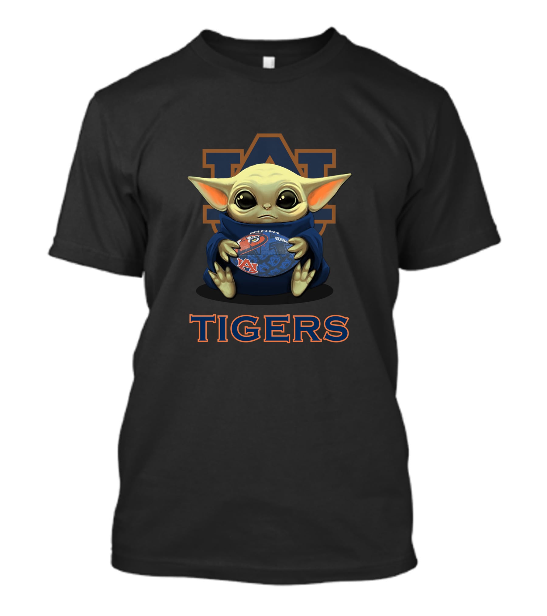 Auburn Tigers Baby Yoda Holding Football T-Shirt