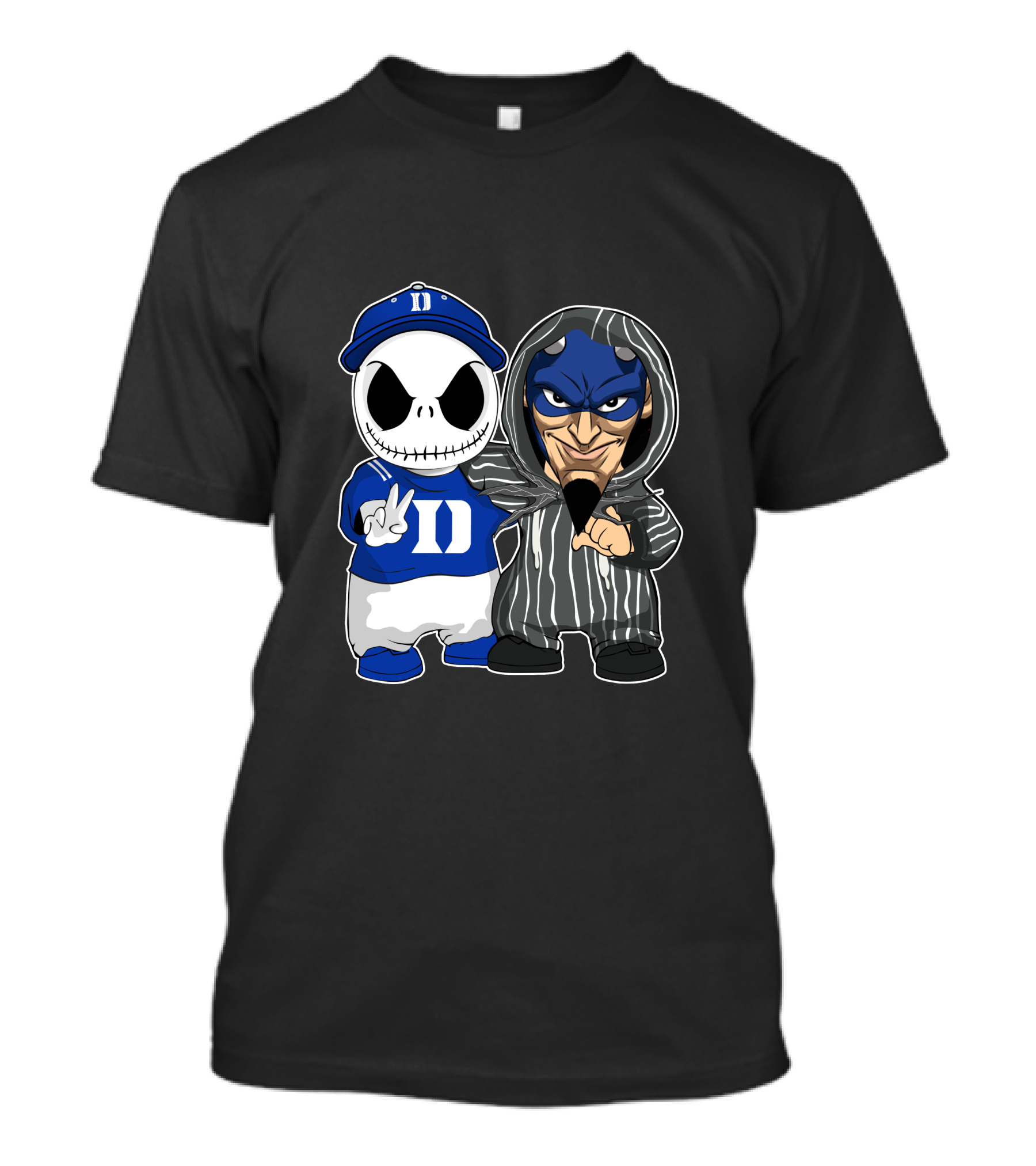 Duke Blue Devils Jack Skellington And Character In Striped T-Shirt