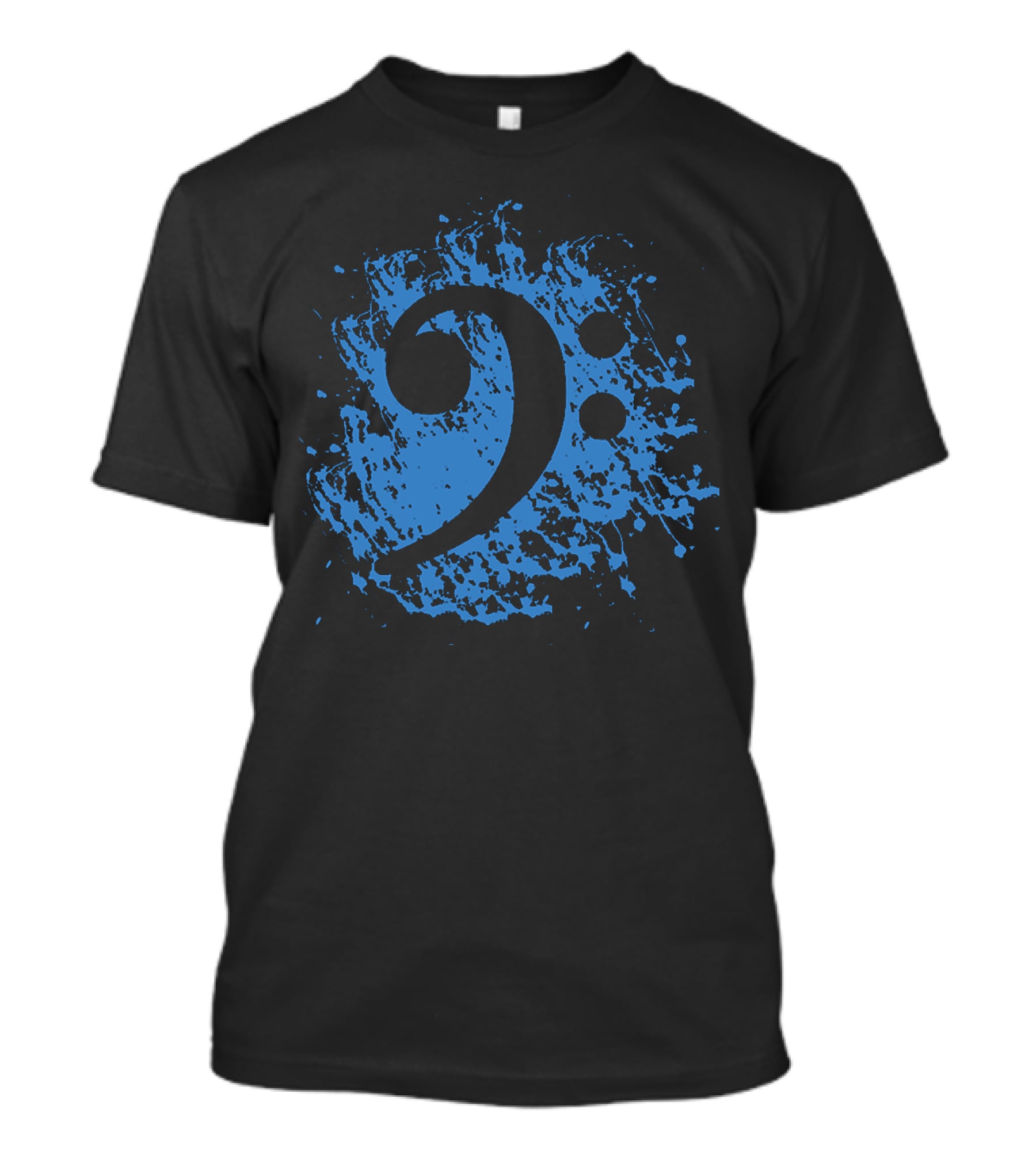 Bass Clef On Blue Splatter Background T-Shirt