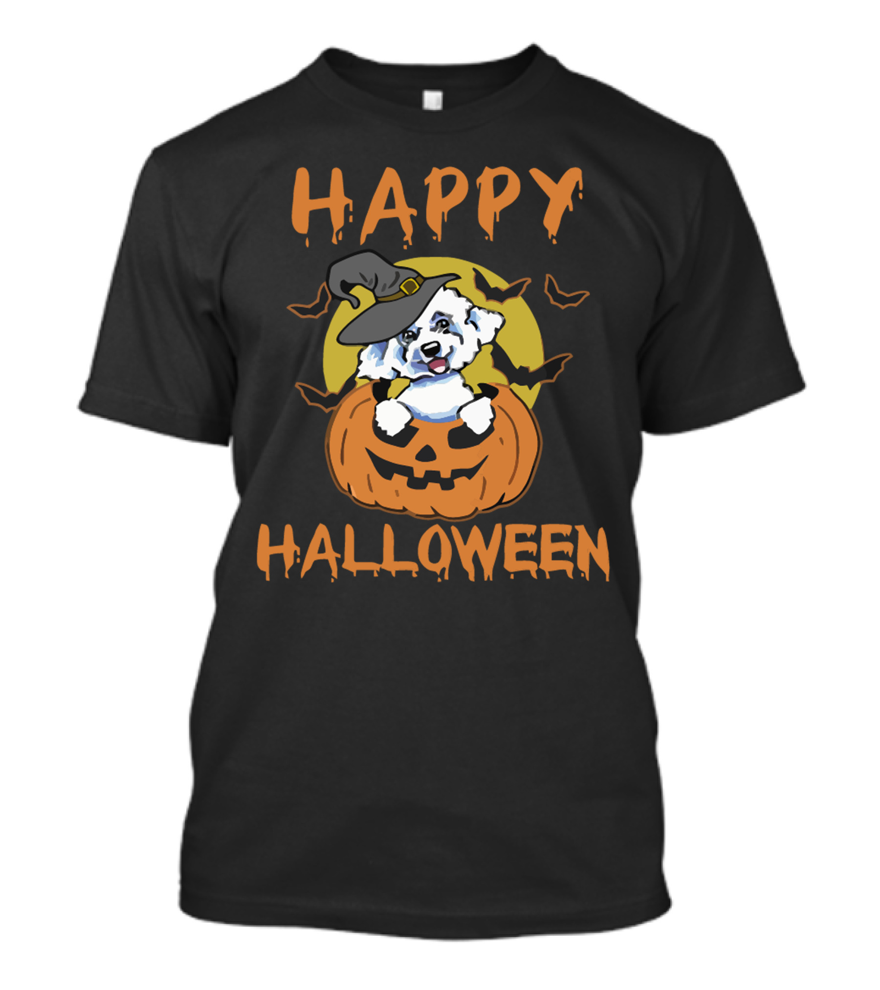 Happy Halloween Bichon Frise Pumpkin Witch Hat T-Shirt