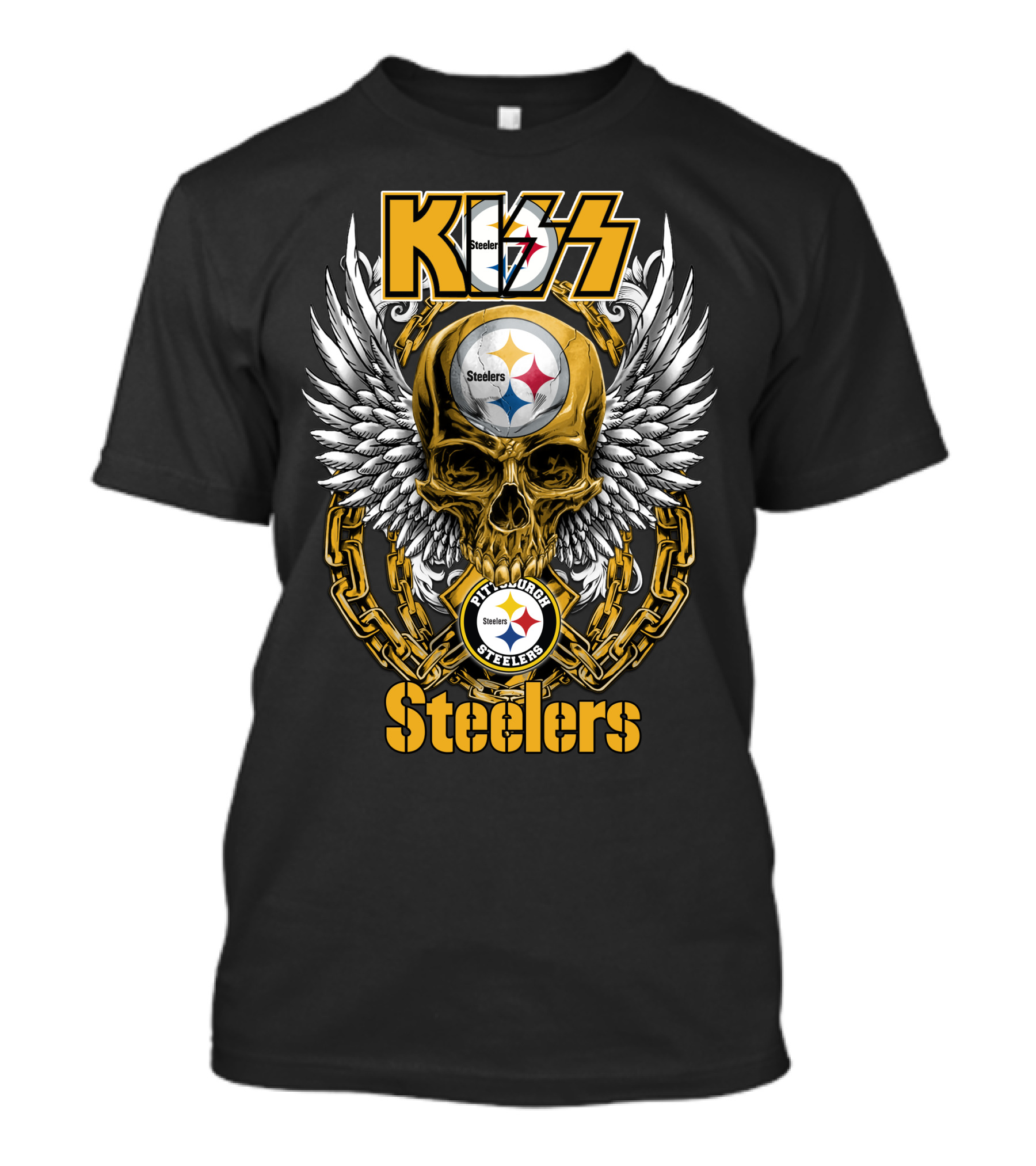 Kiss Nfl Pittsburgh Steelers Skull Wings Chains T-Shirt