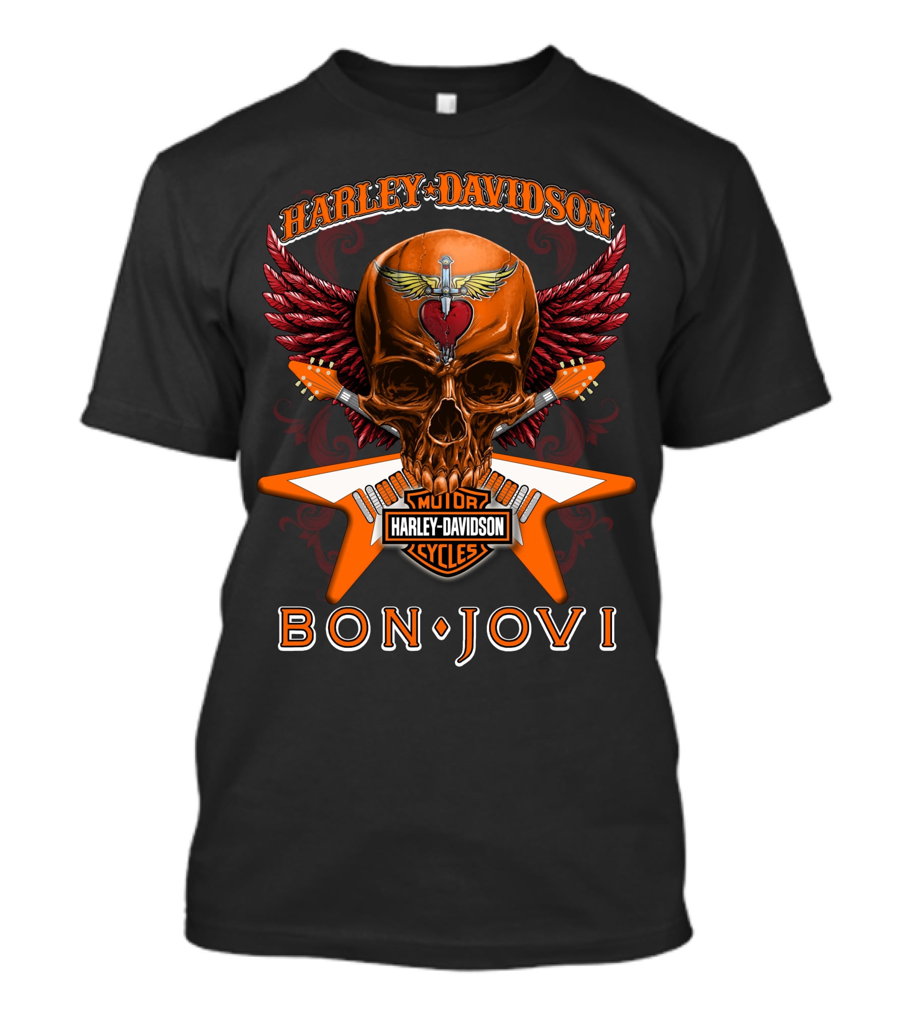 Harley Davidson Bon Jovi Skull Wings Guitar Cycles T-Shirt
