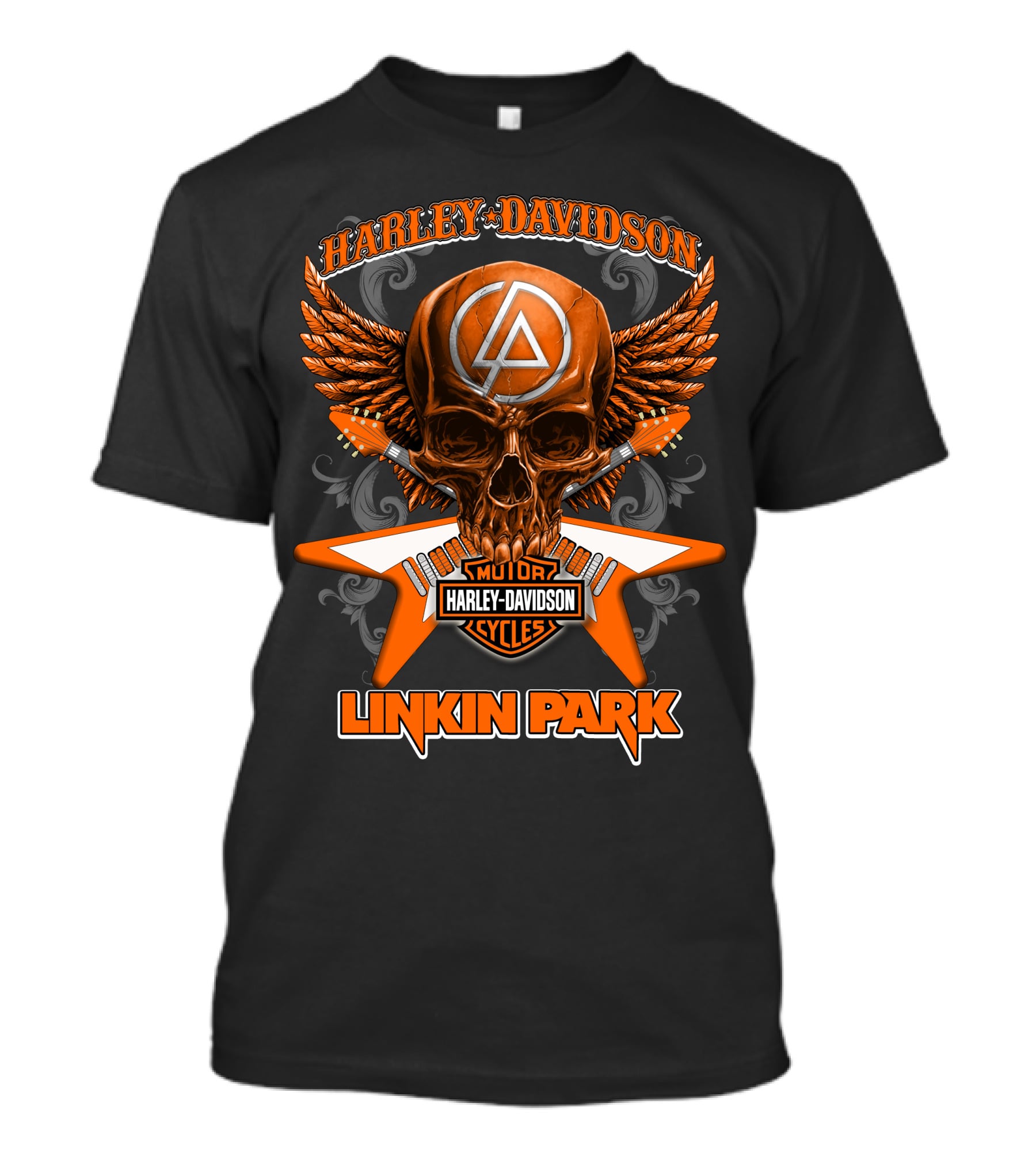 Linkin Park Harley Davidson Motor Cycles Skull Winged T-Shirt
