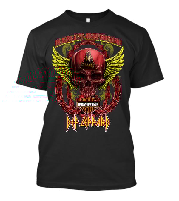 Harley Davidson Def Leppard Skull With Chains And Wings T-Shirt