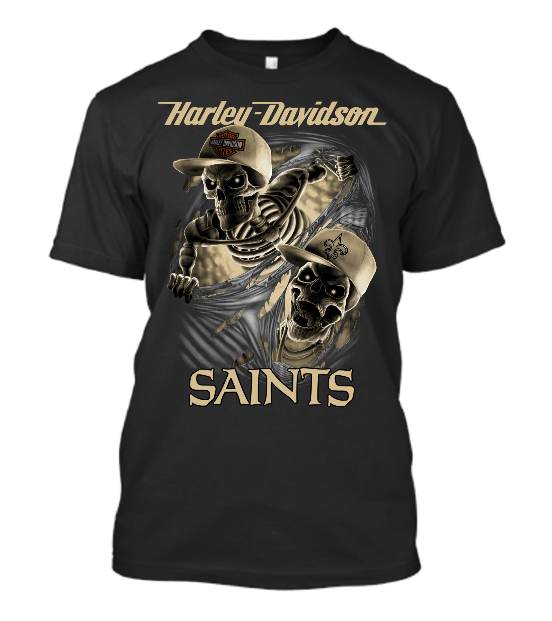 Harley Davidson New Orleans Saints Skeletons Nfl Style T-Shirt