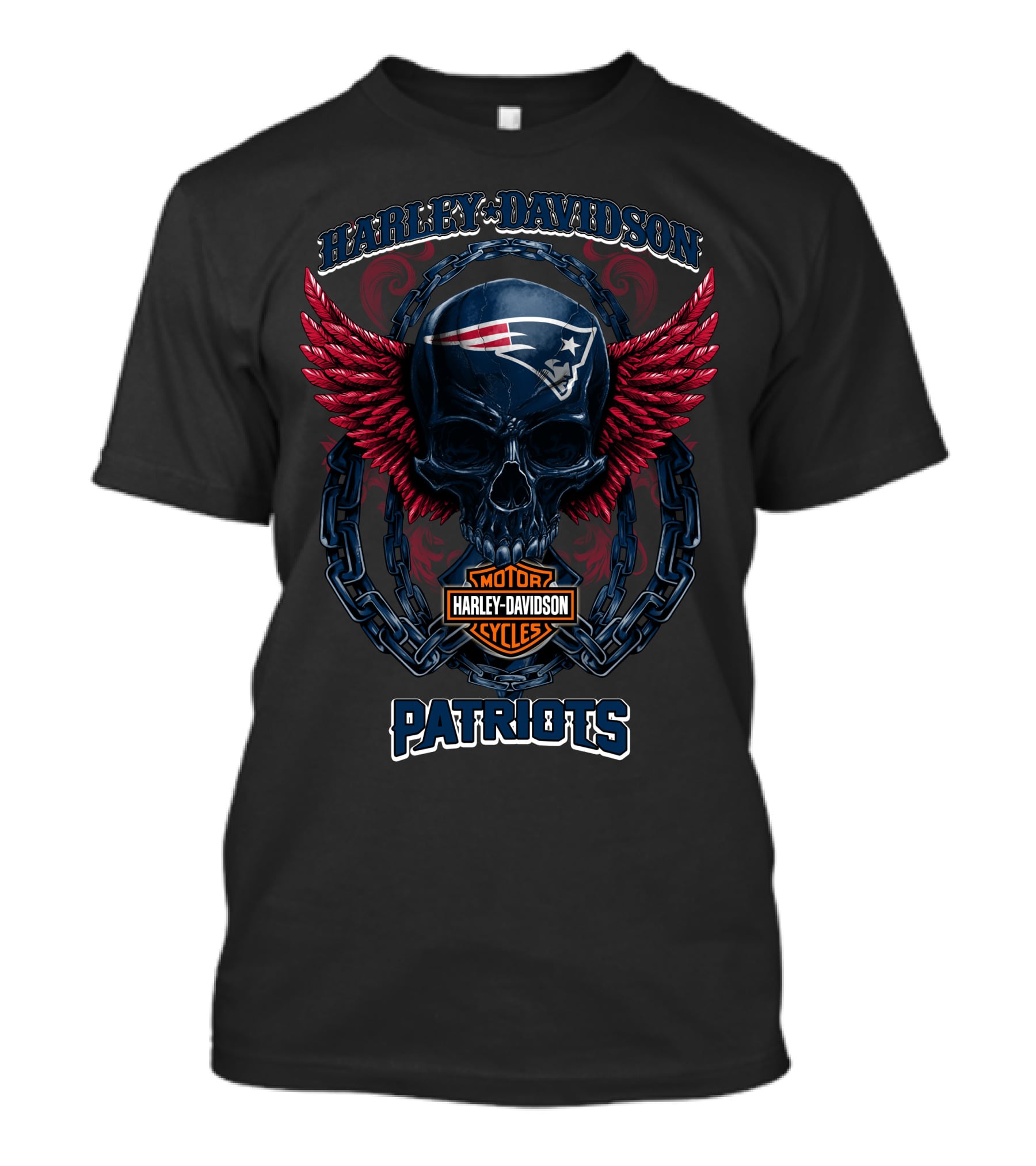 Harley Davidson Motor Cycles Patriots Nfl New England Patriots Skull And Wings T-Shirt