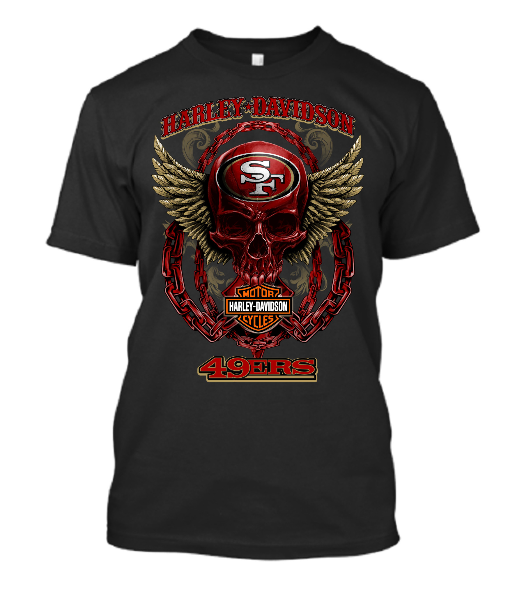 Harley Davidson San Francisco 49ers Sf Skull Wings Chains T-Shirt