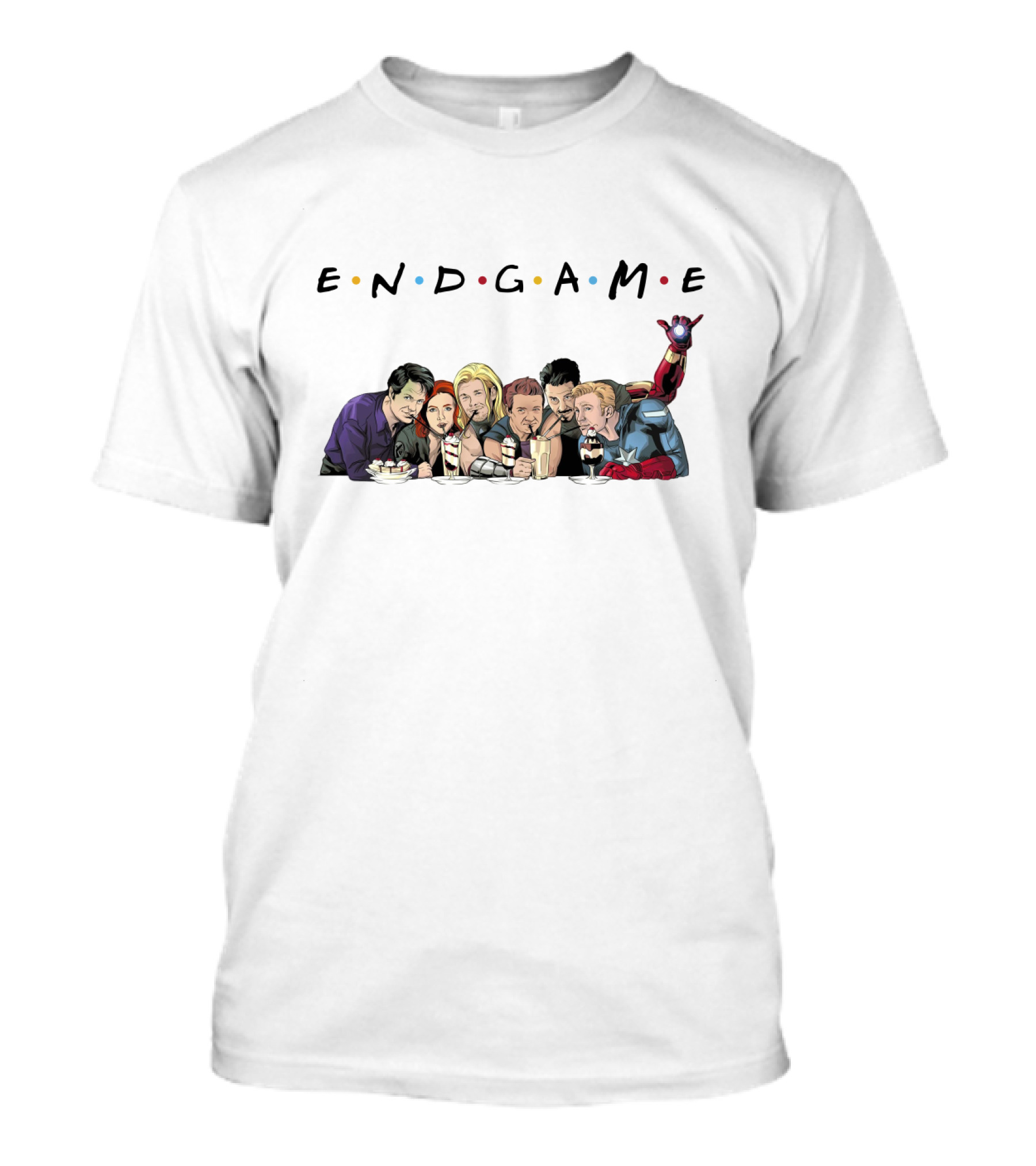 END GAME Avengers Coffeehouse Friends Parody Iconic Crossover T-Shirt