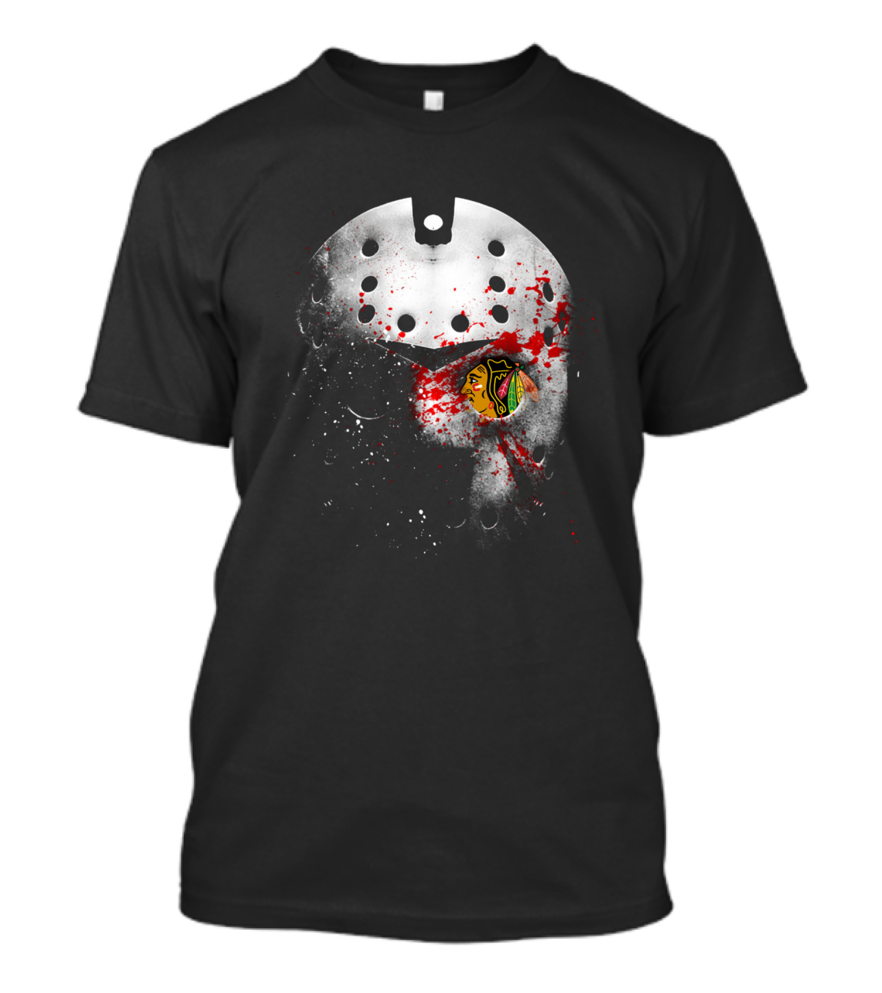 Chicago Blackhawks Jason Mask Blood Splatter Nhl Horror Crossover T-Shirt