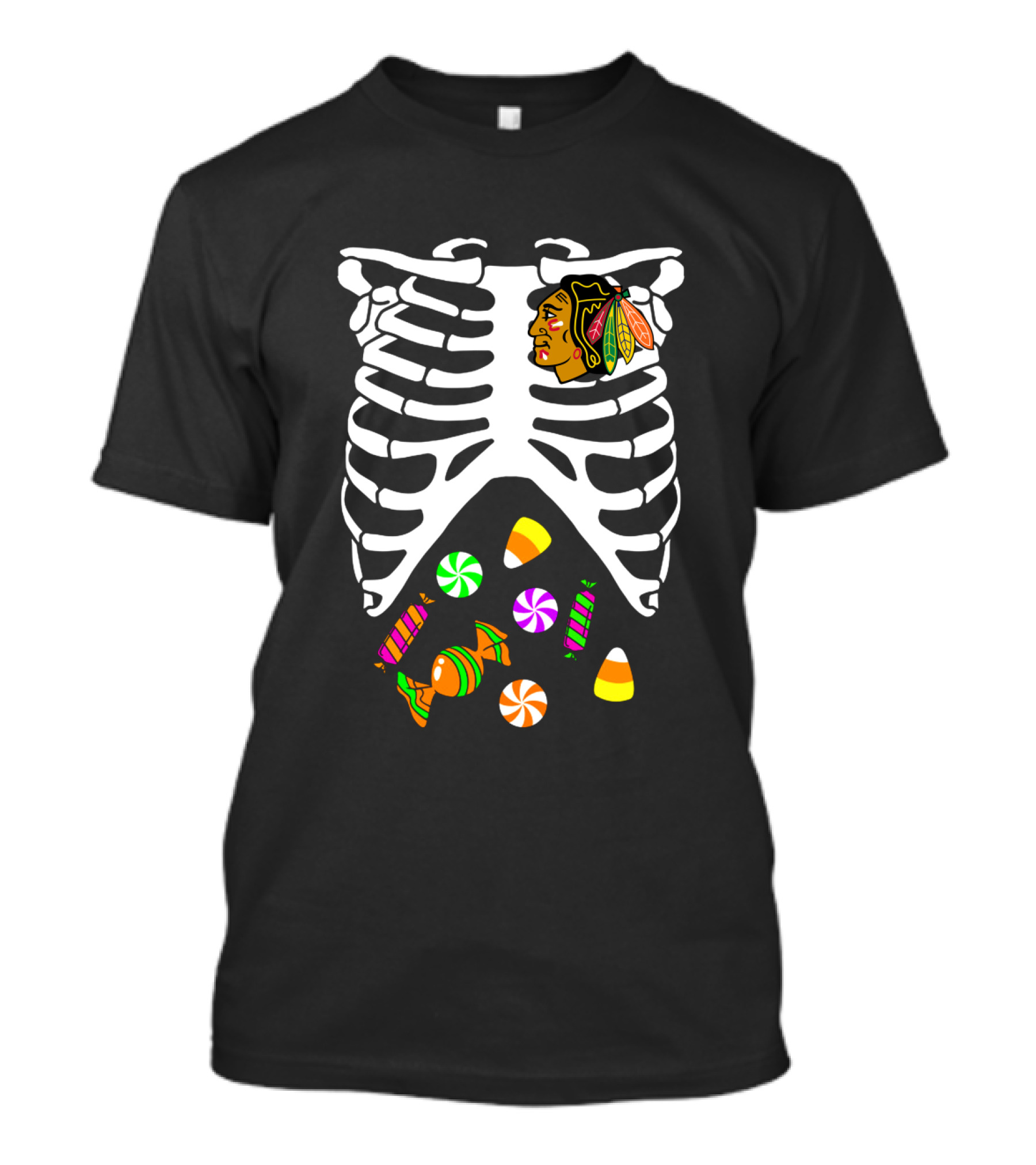 Chicago Blackhawks Skeleton Candy Ribcage Halloween T-Shirt