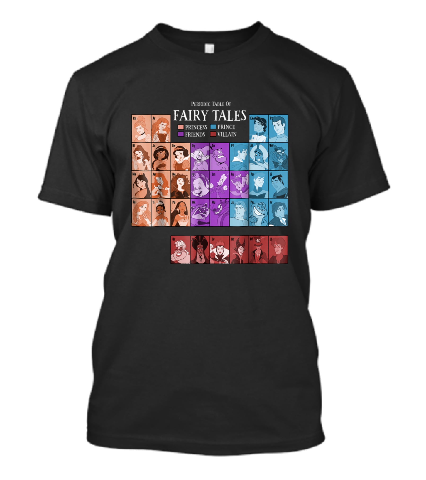 Periodic Table Of Fairy Tales Princess Prince Friends Villain Disney Films T-Shirt